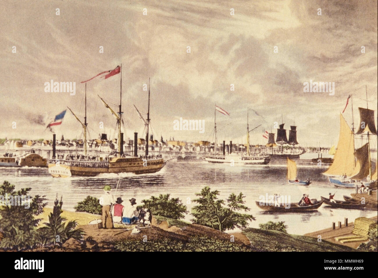 . "Die Stadt von Detroit, Michigan. Von der kanadischen Küste in der Nähe der Fähre "nach einer Skizze von Friedrich Korn (Fl. 1833-1857), Henry J. Megarey, New York, 1837 veröffentlicht. Corel professionelle Fotos auf CD-ROM. Große Werke der Kunst: Gravuren Stadt Detroit, Michigan - William James Bennett Stockfoto