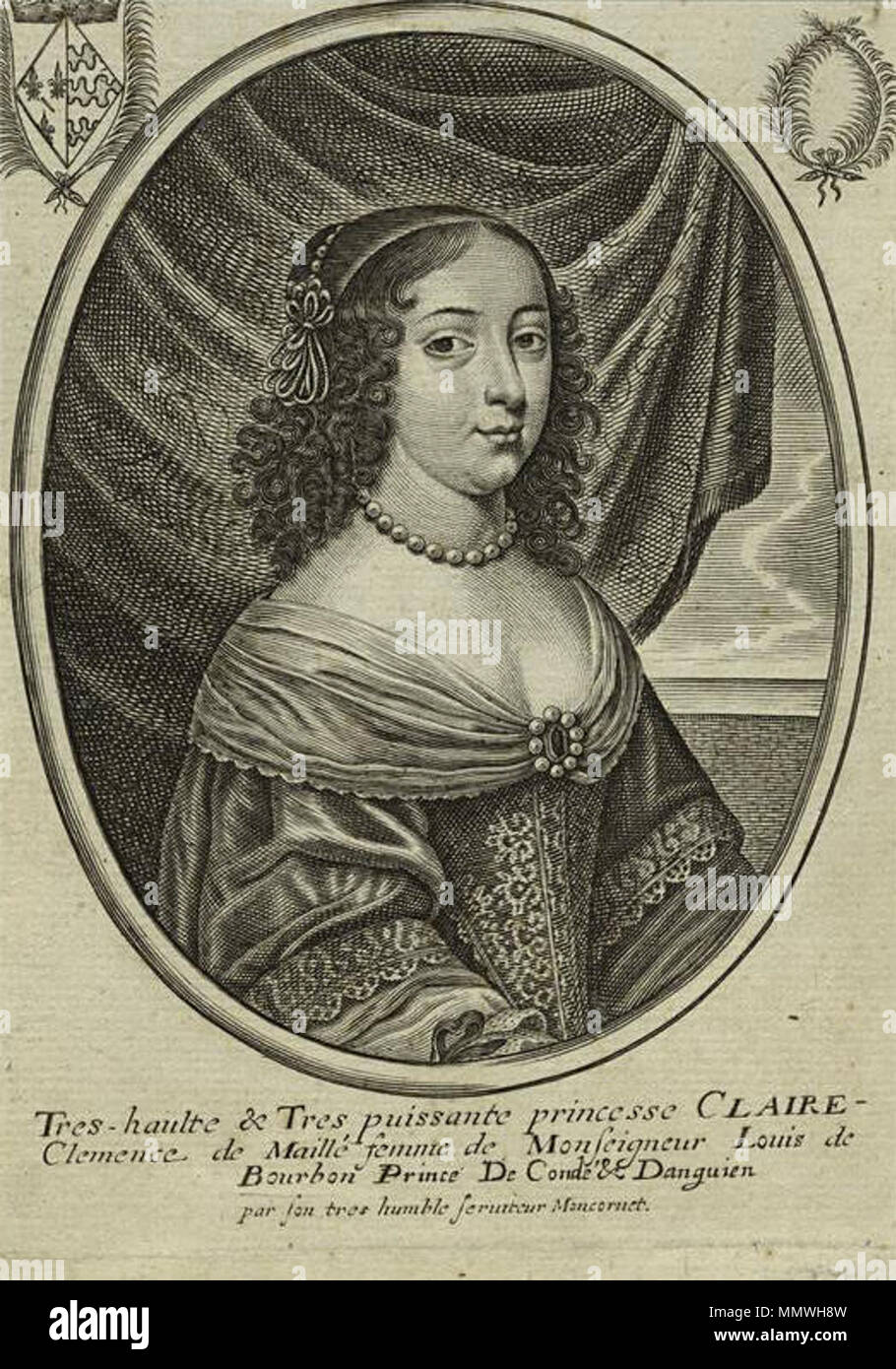 . Englisch: Drucken mit ein zeitgenössisches Porträt von Claire-Clémence de Maillé Brézé. 17. Jahrhundert. Balthasar Moncornet (1600-1668) Alternative Namen Baltazar Moncornet; Balthasar Montcornet; Balthasar Moncornet Beschreibung Französische Maler und Graveur Geburtsdatum / Tod 1600 11. August 1668 Ort der Geburt / Todes Brüssel Paris arbeiten Standort Paris Aufsicht: Q 805636 VIAF:?:? ISNI 46816612 0000 0001 2131 0831 ULAN:?? Nr 500005345 LCCN: 98001260 GND:? 122180488 WorldCat ClaireClemencede Maille-Breze, 02. Stockfoto