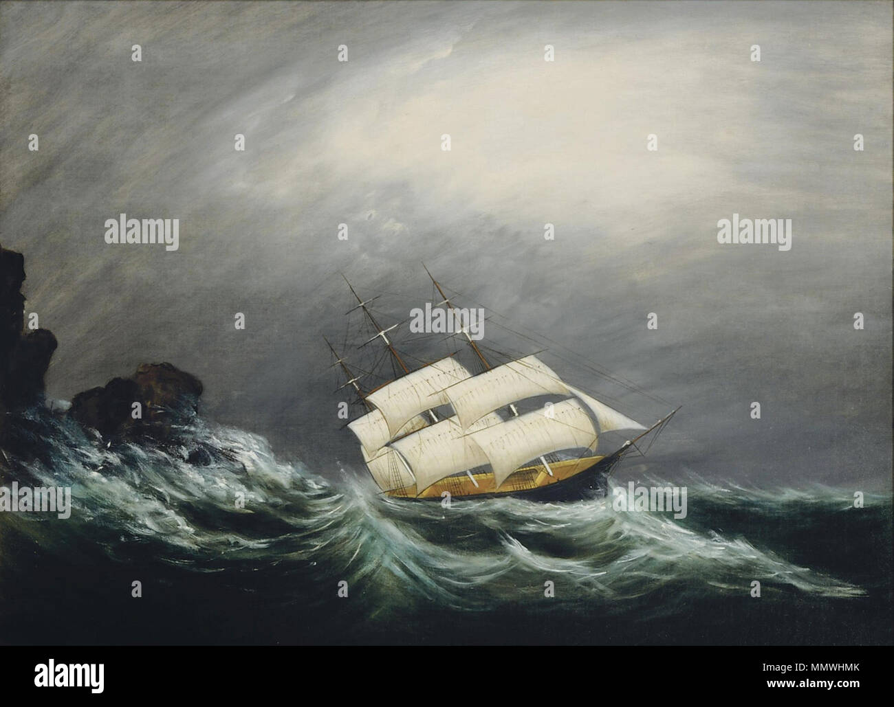 Ein drei Master in einem Sturm. Datum unbekannt. Clement machte - ein drei Master in einem Sturm Stockfoto