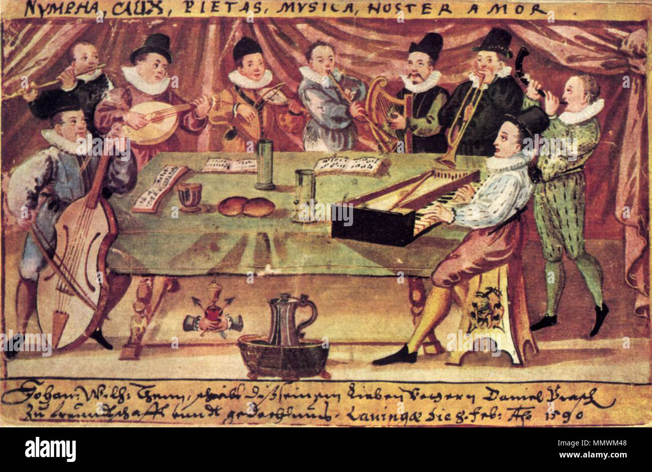. Collegium Musicum von "gymnasium illustre" in Lauingen, Deutschland, Tempera auf Papier. 1590. David Prentel? Collegium musicum 1590 Stockfoto