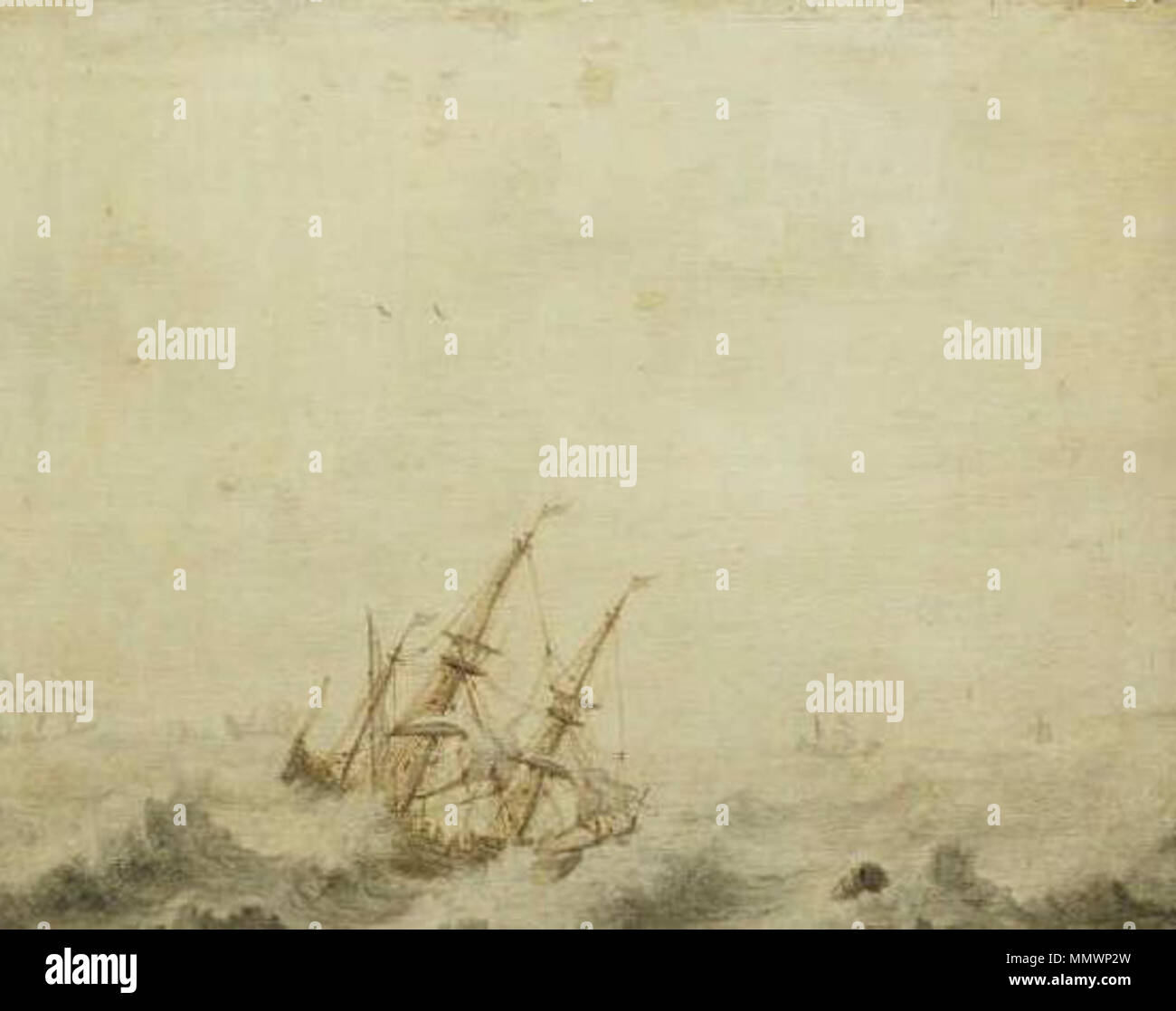 . Anhänger der Datei: Cornelis Pietersz.de Mooy001.jpg ein Segelschiff bei stürmischem Wetter. ca. 1650-1675. Cornelis Pietersz.de Mooy 002 Stockfoto
