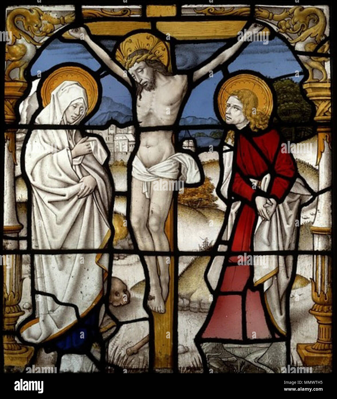 . Englisch: Kreuzigung, Stain Glass Panel aus Deutschland. frühen sechzehnten Jahrhundert. Unbekannte Kreuzigung - Glasfenster - V&AMP;A Stockfoto