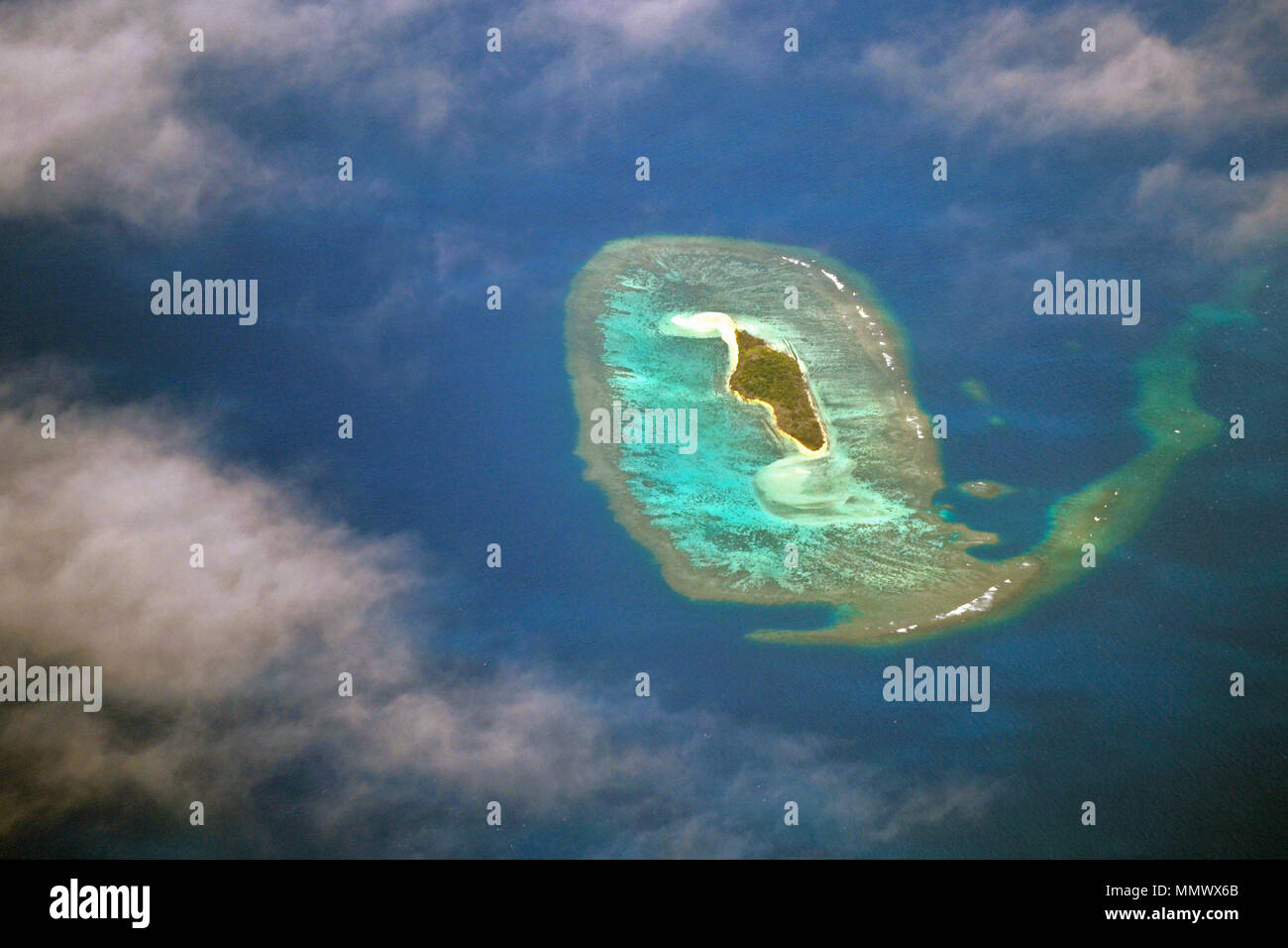 Luftaufnahme von einer Insel im Süden von Neukaledonien, South Pacific Stockfoto