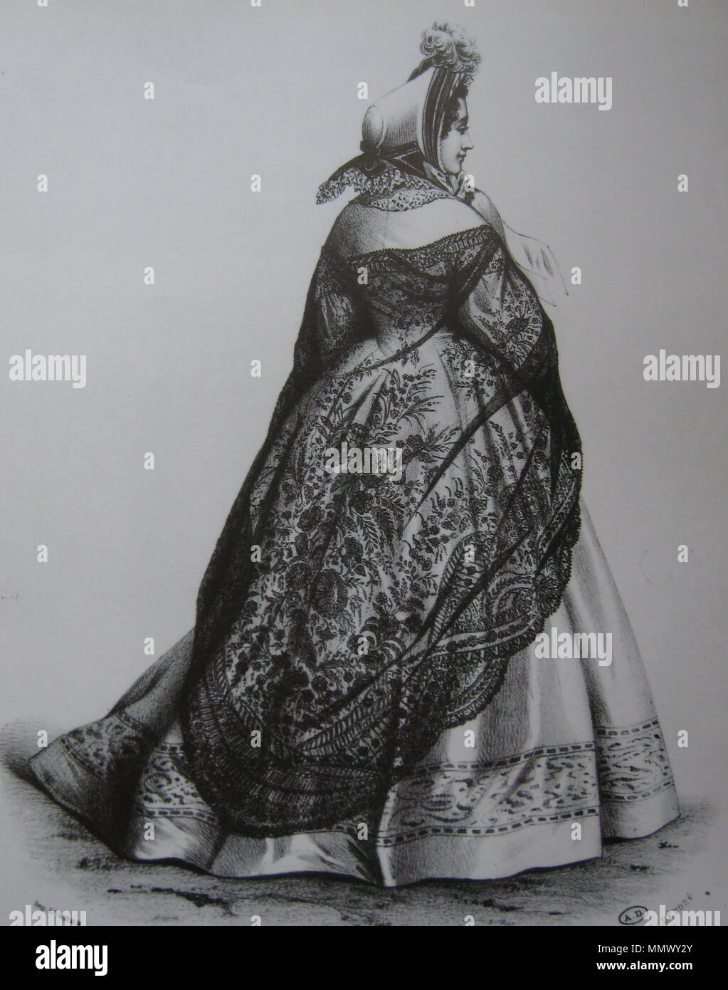 . Mode Platte (Schal schwarz Chantilly spitze). 1865. Sammlung Maciet Mode Platte (Schal schwarz Chantilly spitze) Stockfoto