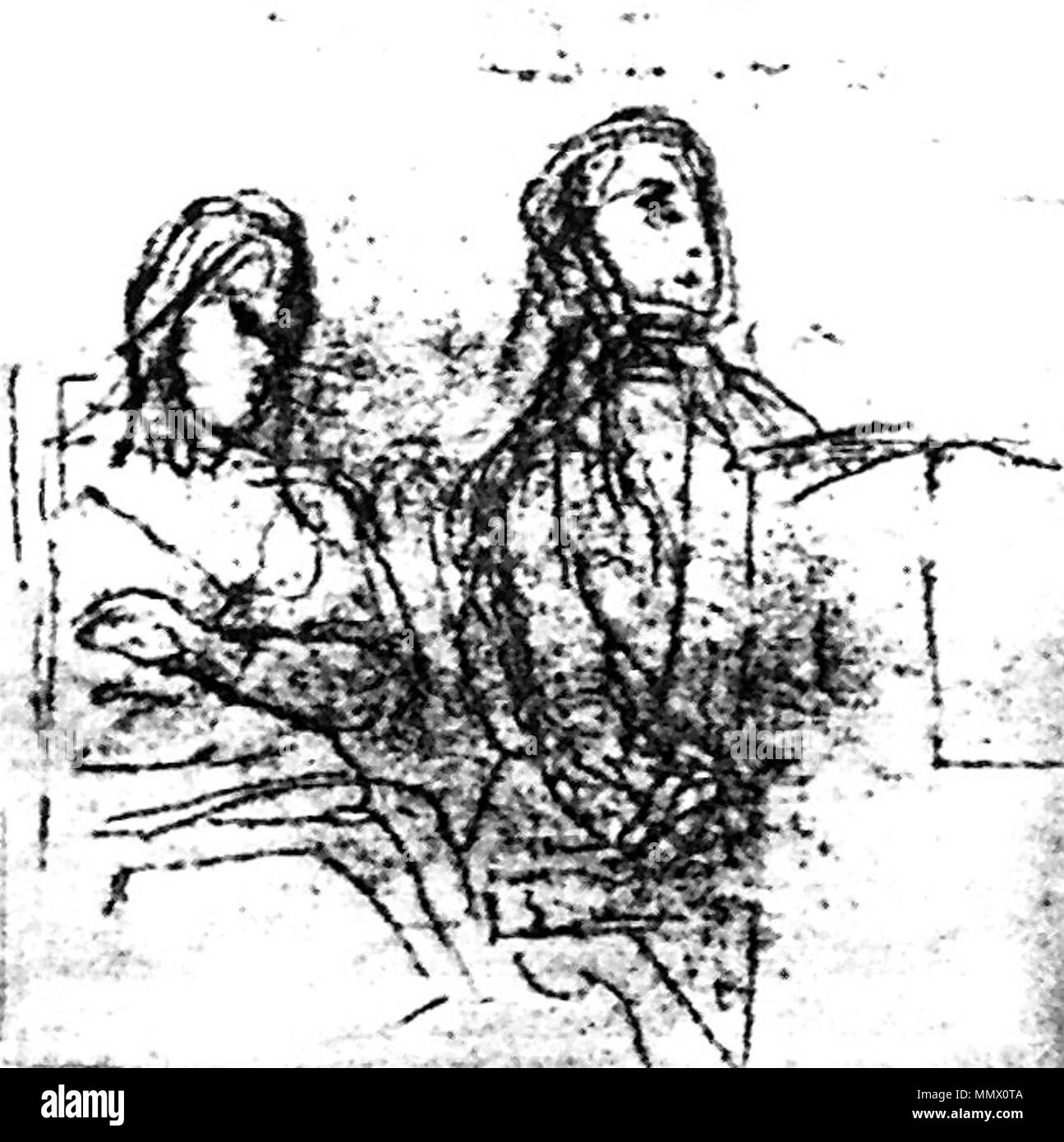 . Englisch: Chopin und George Sand - Skizze auf die Malerei Chopin und Sand, jetzt schneiden und getrennt (Chopin in Louvre, Sand in Ordrupgaard-Museum). Skizze wird der Louvre Polski: Szkic tun portretu Chopina ich Sand, obecnie rozciętego (Portret Chopina znajduje się w Luwrze, Portret Sand w Ordrupgaard-Museum). Szkic ze zbiorów Luwru. . 1838. Eugène Delacroix (1798 - 1863) Alternative Namen Ferdinand-Victor - Eugène Delacroix Beschreibung Französische Maler, Zeichner und Aquarellist und Fotograf Geburtsdatum / Tod 26. April 1798 13. August 1863 Ort der Geburt / Todes Charenton-Saint-Maurice Pa Stockfoto