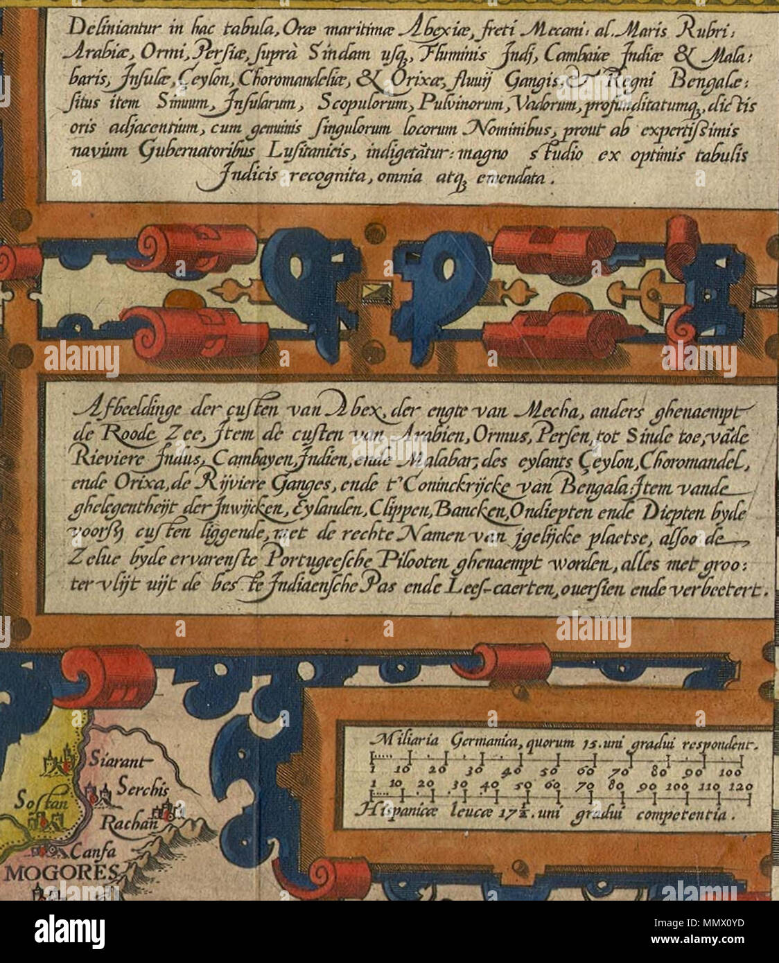 . Pl. 45 (Karte: E.76); Größe: 38,5 x 53 cm. Die regionale Karte von Linschoten aus dem Südwesten und Südasien, Amsterdam, 1596. Von der British Library: Karten 46900 (15.) & (16.). 1596. Langren Deliniantur Henricus in hac Tabula. G Stockfoto