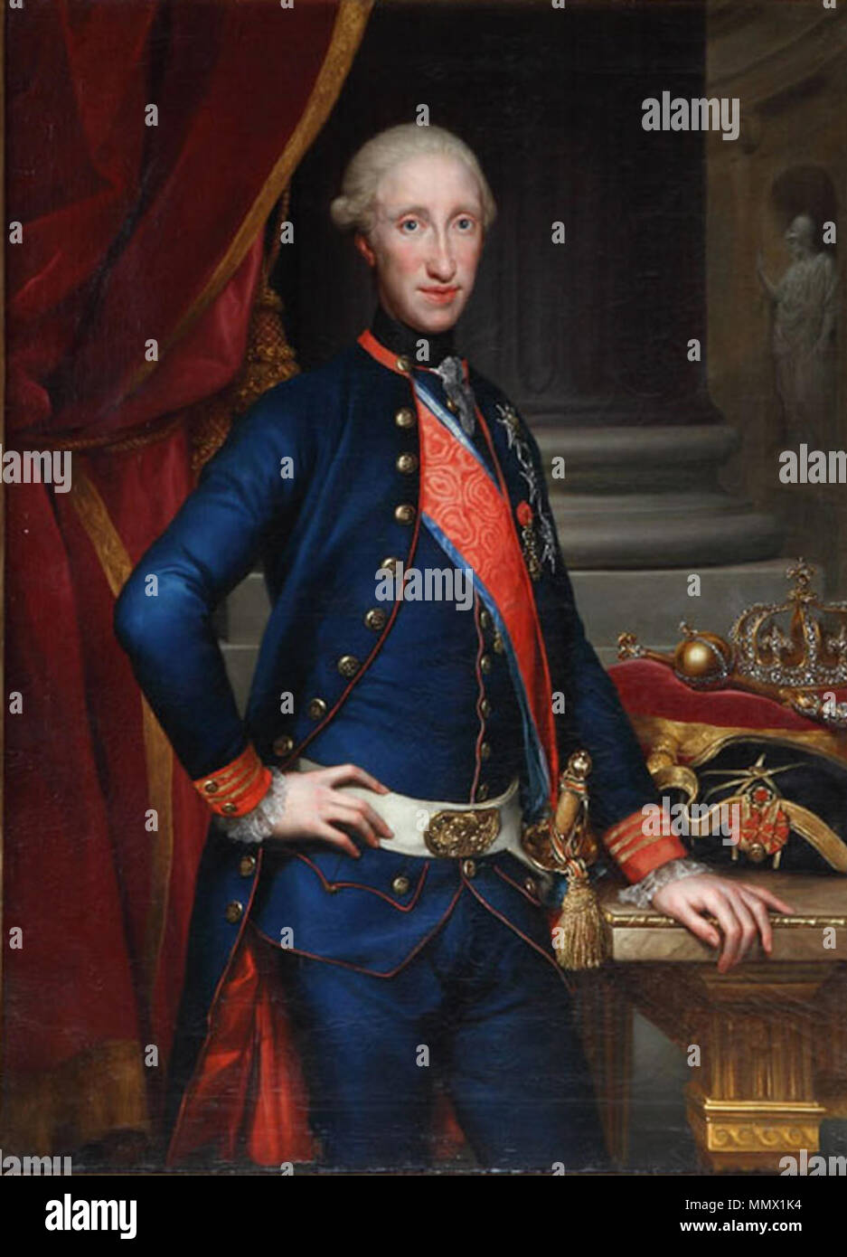 . Español: Retrato del Rey Fernando IV de Neapel (1751-1825), Que fue El tercer hijo del Rey Carlos III de España y de la Reina María Amalia de Sajonia. Englisch: Porträt von König Ferdinand IV. von Neapel (zukünftige König beider Sizilien) Neben einem Krone durch Mengs (Madrid) Portrait von Ferdinand I. von Sizilien (1751-1825). ca. 1772-1773. Mengs - Ferdinand IV. von Neapel, Royal Palace in Madrid Stockfoto