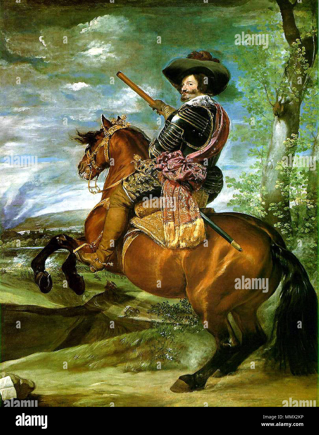 . Español: retrato Ecuestre de Gaspar de Guzmán y Pimentel (1587-1645), Conde - Duque de Olivares y valido del rey Felipe IV de España hasta que en cayó desgracia En 1643. Equestrian Portrait des Count-Duke von Olivares. ca. 1636. Diego Velasquez, der Count-Duke von Olivares auf dem Pferderücken Stockfoto