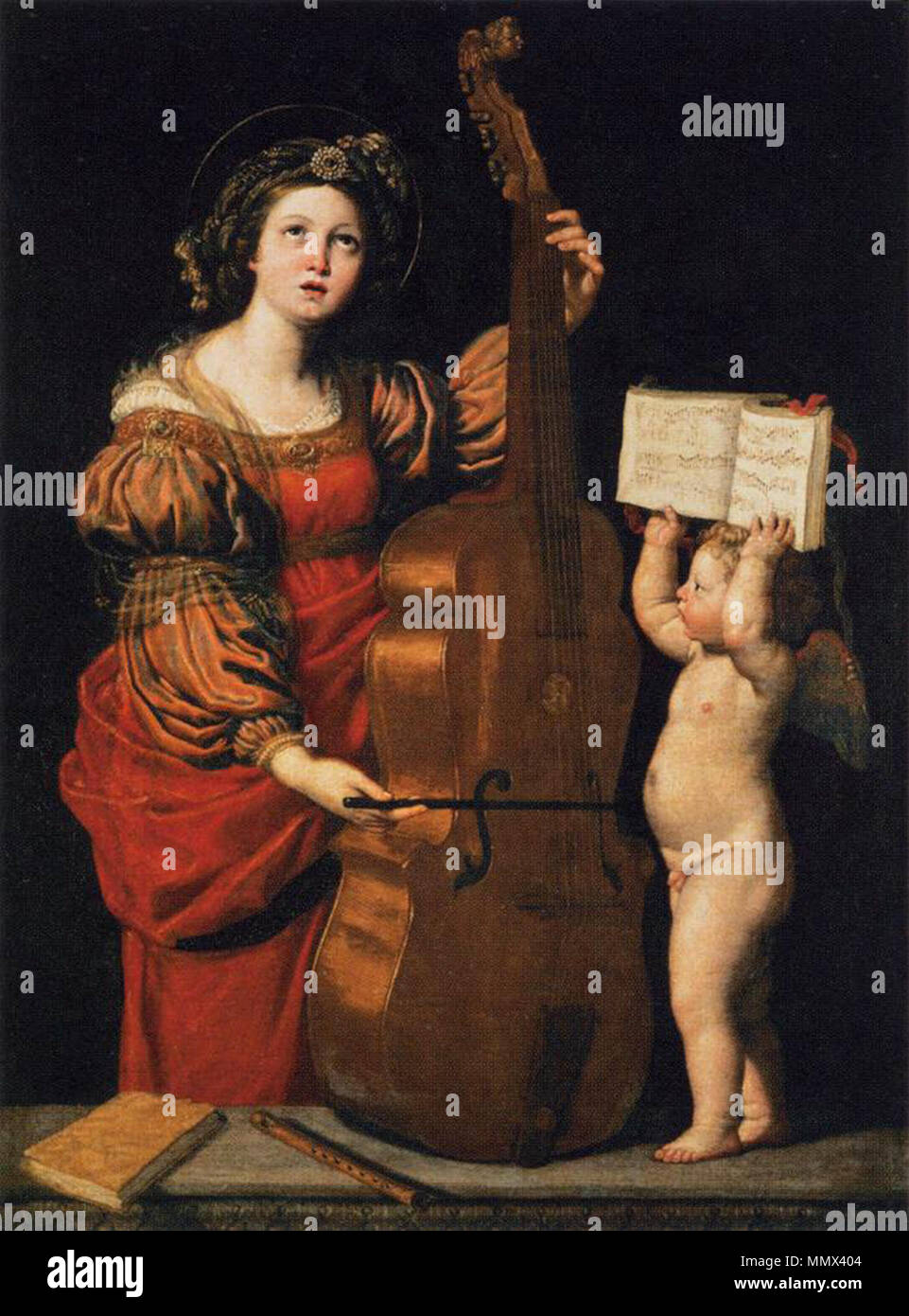 . Die Saint Cecilia mit einem Engel Holding eine Partitur, (C. 1617-18, Louvre) sv: Domenichino. Englisch: Saint Cecilia Spielen der Viol. zwischen 1617 und 1618. Domenichino Stockfoto