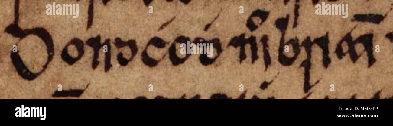 . Englisch: Ein Auszug aus Folio 18r von Oxford Bodleian Library MS Rawlinson B 488 (Geschichte der Tigernach): "ondchod mac Briain". Der Auszug bezieht sich auf Mac Donnchad Briain, König von Munster (gestorben 1064). . Zwischen dem 14. und 17. Jahrhundert. Unbekannte Donnchad mac Briain (Oxford Bodleian Library MS Rawlinson B 488, Folio 18r) Stockfoto