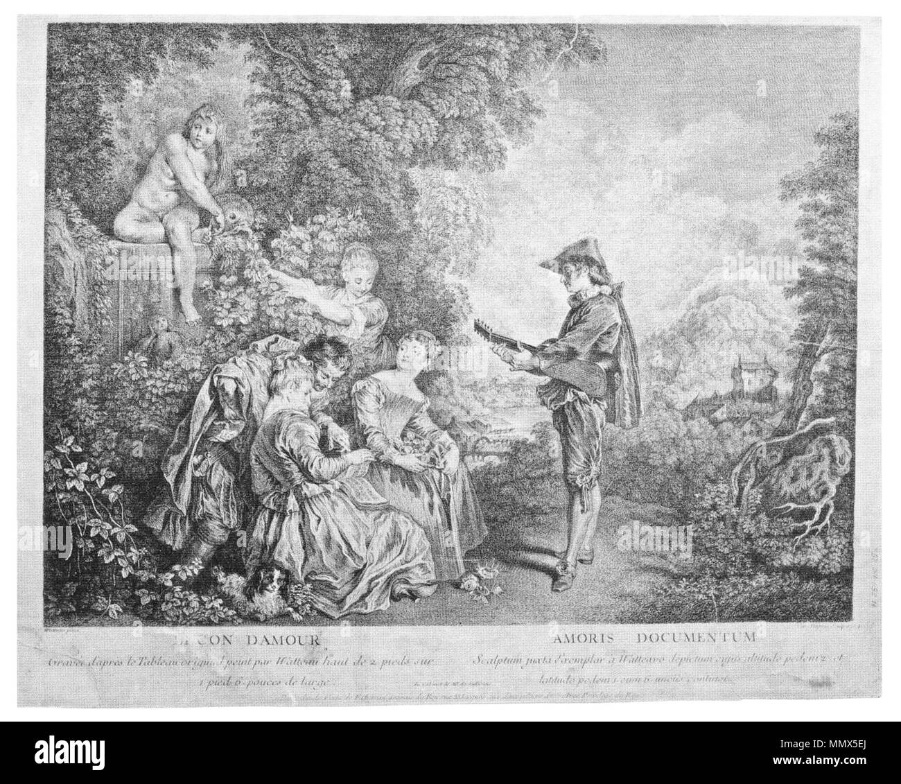 / Antoine Watteau Lektion in Liebe. 1734. von Wschmock Druckgrafik-Malvorlage gescannt - P 29. Stockfoto