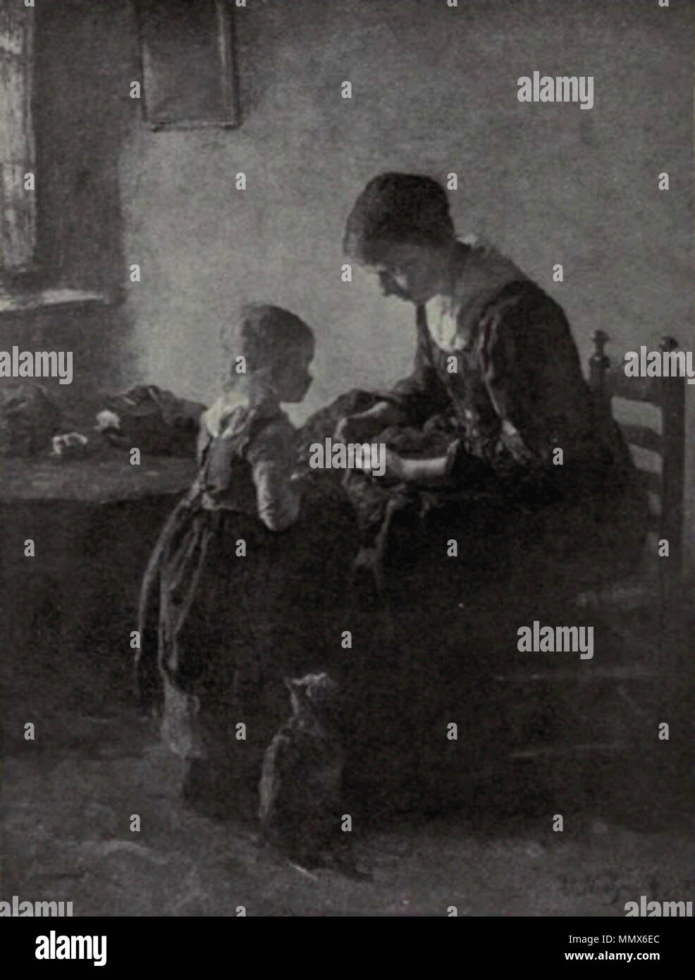 . Englisch: Bild aus Niederländische Kunst im 19. Jahrhundert durch Gerharda Hermína Marius niederländische Malerei des 19. Jahrhunderts - neuhuys - Die erste Lektion Stockfoto