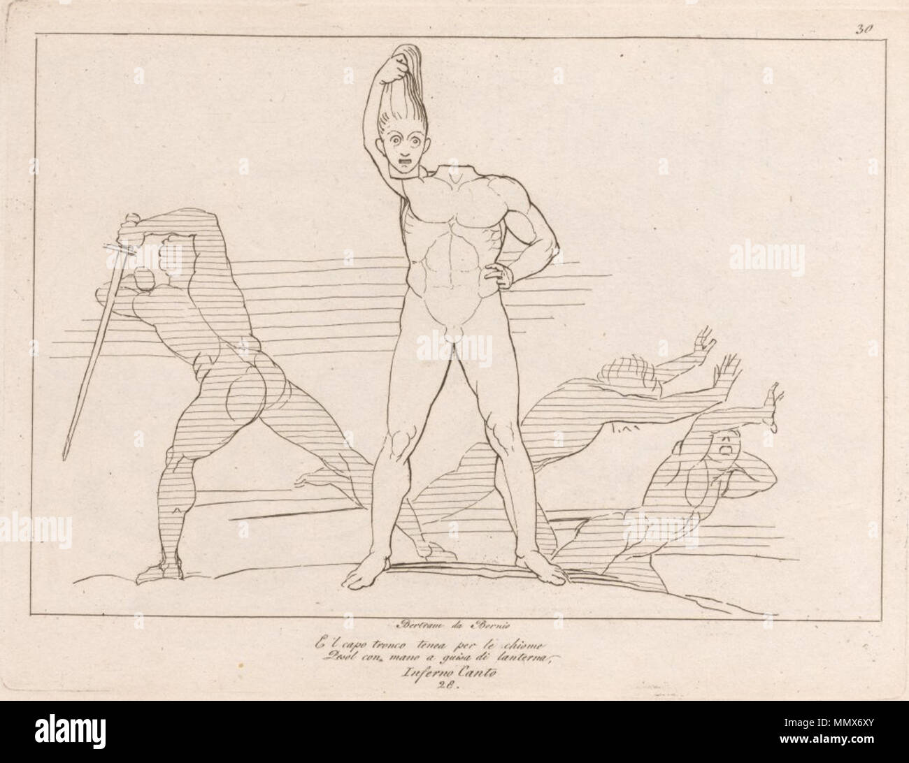 . Gravur: E Il Capo tronco tenea von Divina Commedia von Dante - Illustration entworfen von John flaxman, gestochen von Tommaso Piroli. . 1793. John flaxman (1755 - 1826) Alternative Namen John flaxman II; John flaxman (II); Flaxman; Flaxman junior Beschreibung britische Maler, Dichter, Bildhauer und Zeichner Geburtsdatum / Tod vom 6. Juli 1755 vom 7. Dezember 1826 Ort der Geburt / Todes York London Arbeitsort Florenz (1787) Kontrolle: Q 366066 VIAF:?:? ISNI 17260670 0000 0001 2095 6665 ULAN:?? n 500115449 LCCN: 50004058 NLA:? 35088387 WorldCat E Il Capo tronco tenea Stockfoto