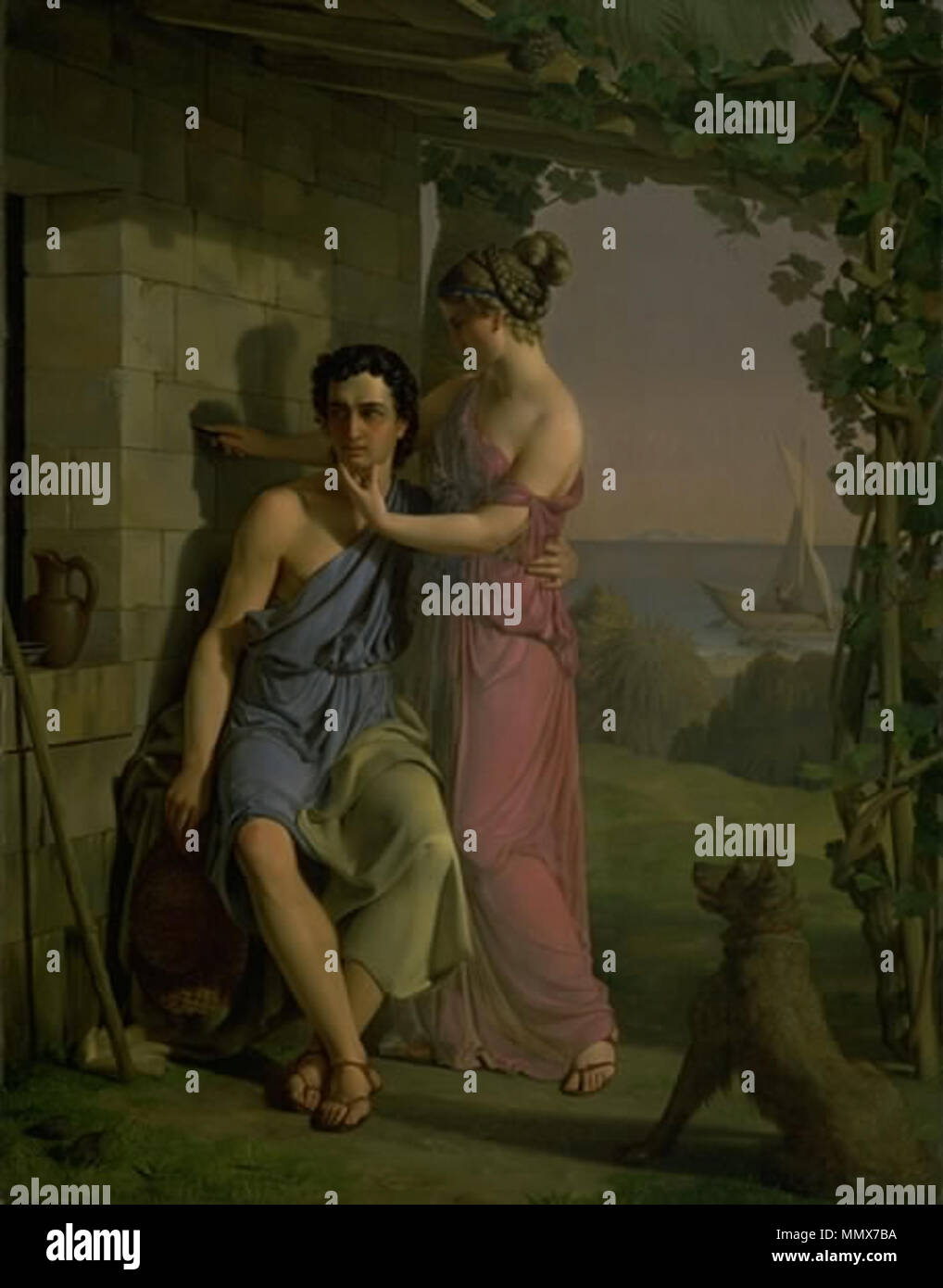 . Englisch: "alerkunstens oprindelse" (Der Ursprung der Malerei), Gemälde von deutsch-dänische Künstler Heinrich Eddelien. 129 von 99,8 cm. Öl auf Leinwand. Statens Museum für Kunst. . 1831. Eddelien Malerkunstens oprindelse 1831 Stockfoto