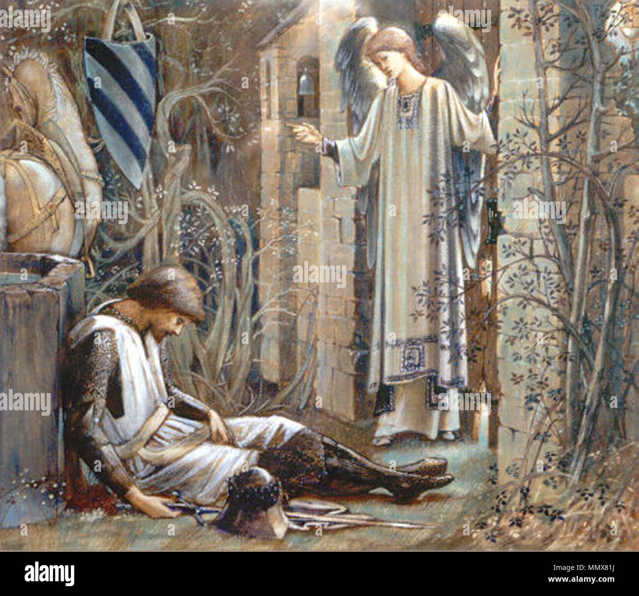 Englisch: Das Irdische Paradies (Sir Lancelot in der Kapelle des Heiligen Gral). 1890. Edward Coley Burne-Jones: Das Irdische Paradies (Sir Lancelot in der Kapelle des Heiligen Gral) Stockfoto
