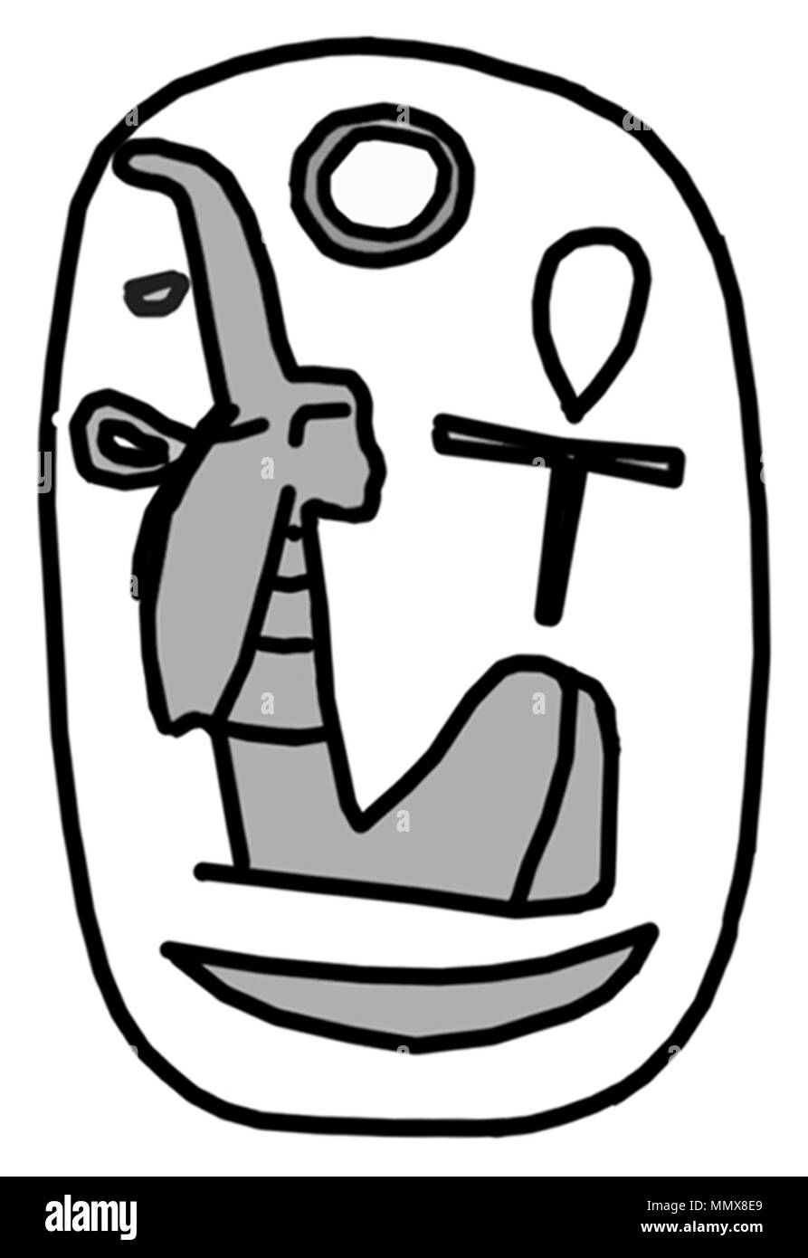 42.67 Anonym (Ägyptischen). "Amulett mit den Namen von Amenophis III (1388-1351/1350 v. Chr.) und Königin Teje", 1388-1351 BC. light beige-braun Steatit mit blauer Glasur. Walters Art Museum (42.67): Erworben durch Henry Walters. Ägyptischer Amulett mit den Namen von Amenophis III. und Königin Teje - Walters 4267 - Eindruck Stockfoto