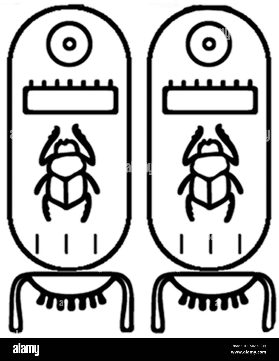 42.28 Anonym (Ägyptischen). "Plakette mit dem Thronnamen des Thutmosis IV (1397-1388 v. Chr.)", 1397-1388 BC. hellbeige Fayencen mit blau-grünen Glasur. Walters Art Museum (42.28): Erworben durch Henry Walters. Ägyptische-Plakette mit dem Thronnamen des Thutmosis IV - Walters 4228 - Rückwärts Eindruck Detail Stockfoto