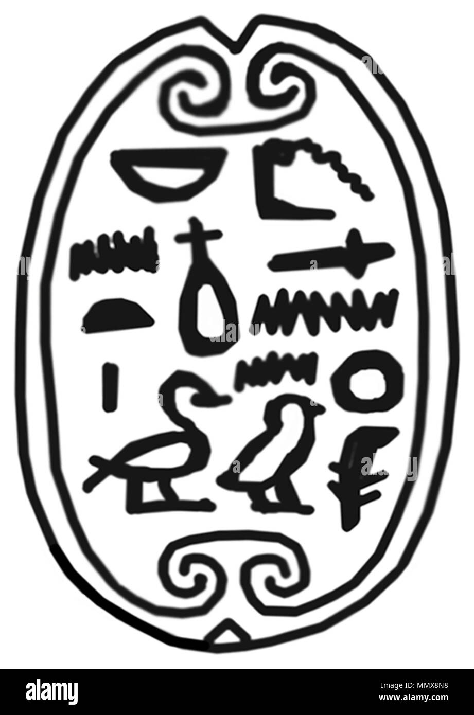 42.18 Anonym (Ägyptischen). Von carab mit Namen des Sa-nebet - Junet", 1794-1648 BC. hellbraun Steatit mit blauen oder grünen Glasur (?).. Walters Art Museum (42.18): Erworben durch Henry Walters, 1911 (?). Ägyptischer Skarabäus mit Namen des Sa-nebet - junet - Walters 4218 - Unten Stockfoto