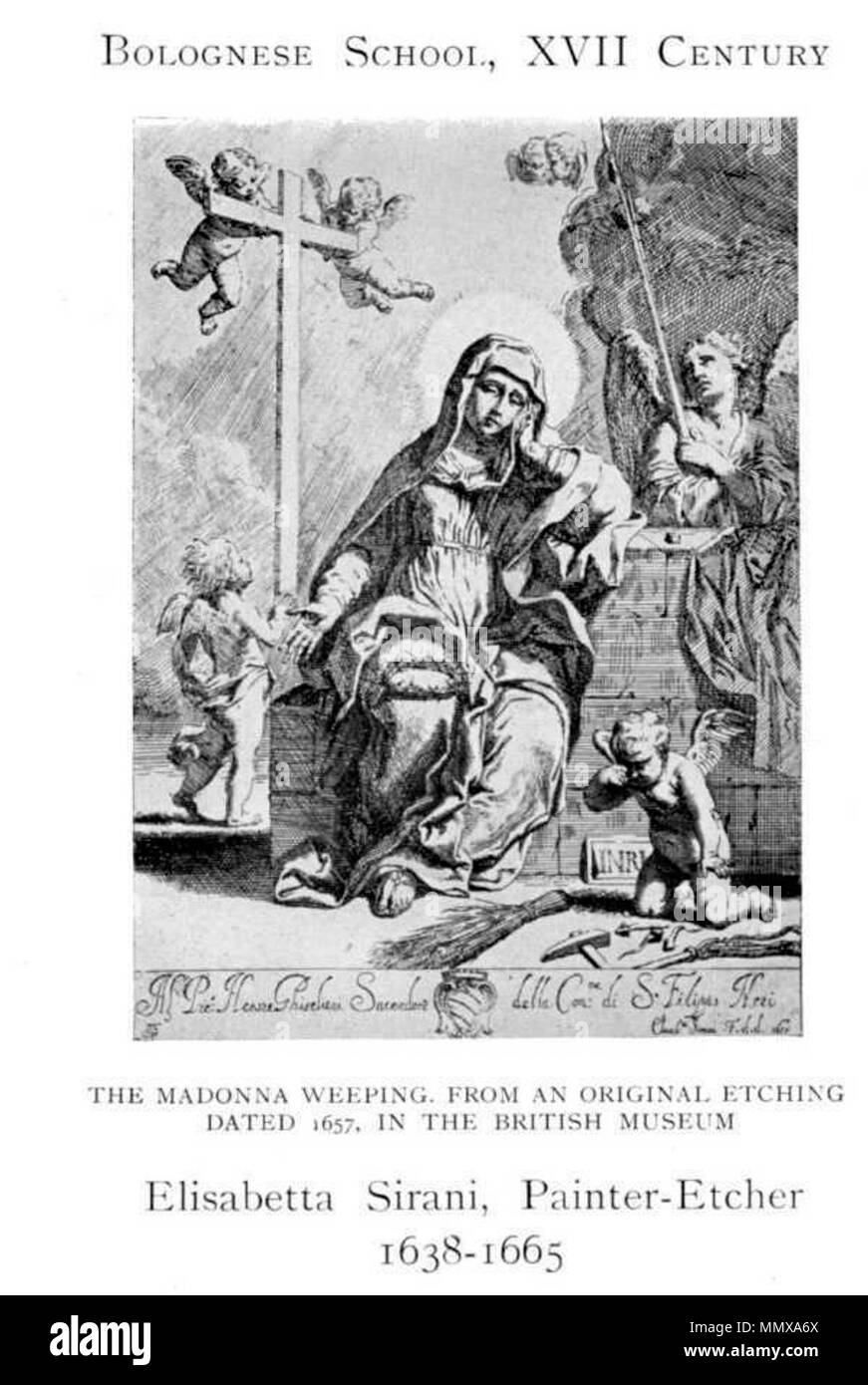. Englisch: 1905 Drucken nach der Seite der Frauen Maler der Welt, aus der Zeit von Caterina Vigri, 1413-1463, Rosa Bonheur und der Gegenwart, von Walter Shaw Spatz, die Kunst und Leben Bibliothek, Hodder & Stoughton, 27 Paternoster Row, London Englisch: Die Madonna zu Weinen. 1657. Elisabetta Sirani - Die Madonna weint Stockfoto