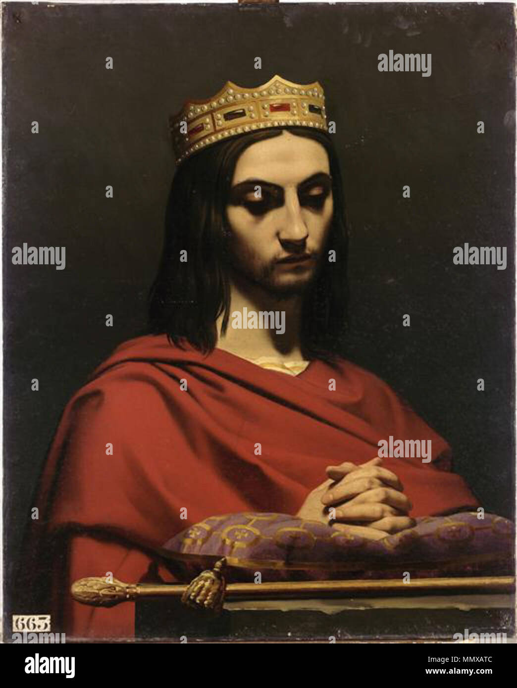 . Porträts der Könige von Frankreich ist eine Serie von Portraits zwischen 1837 und 1838 von Louis Philippe ich in Auftrag gegeben und von verschiedenen Künstlern für das Musée Historique de Versailles gemalt. Français: Clovis II, Roi d'Austrasie, de Neustrie et de Bourgogne. 1843. Signol Emile (1804-1892) - Clovis II, Roi d'Austrasie, de Neustrie et de Bourgogne, Mort en 656 Stockfoto