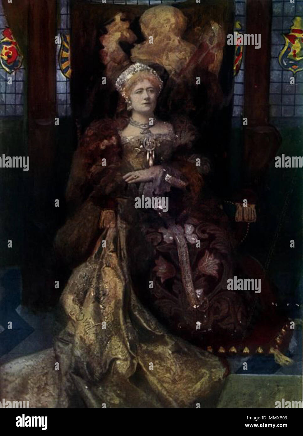. Viktorianischen Schauspielerin Dame Ellen Terry (1847-1928) als William Shakespeares Königin Katharina von Aragon in seinem Spiel Henry VIII. Dame Ellen ist ein Kostüm trägt für eine Produktion von Heinrich VIII. Am Lyceum in London entworfen von Sir Henry Irving (1838-1905). Portrait von Ellen Terry (1847-1928). 1892. Dame Ellen Terry als Katherine von Aragon Shakespeare Heinrich VIII. Stockfoto