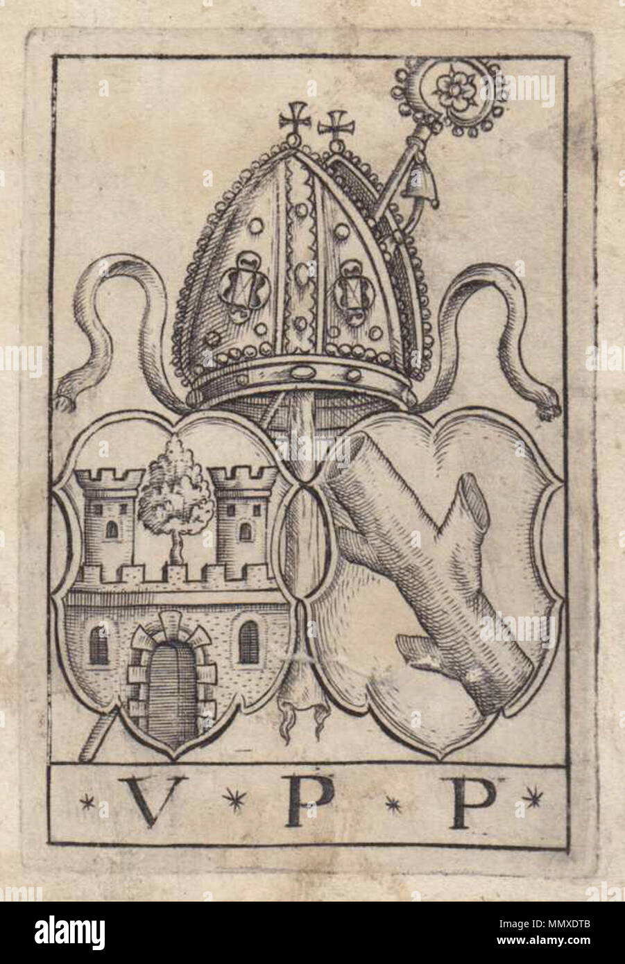 . Ex Libris, Augustinerchorherrenstift Baumburg, Abt Urban Stammler. 1587. Unbekannte ex-libris Baumburg 01. Stockfoto