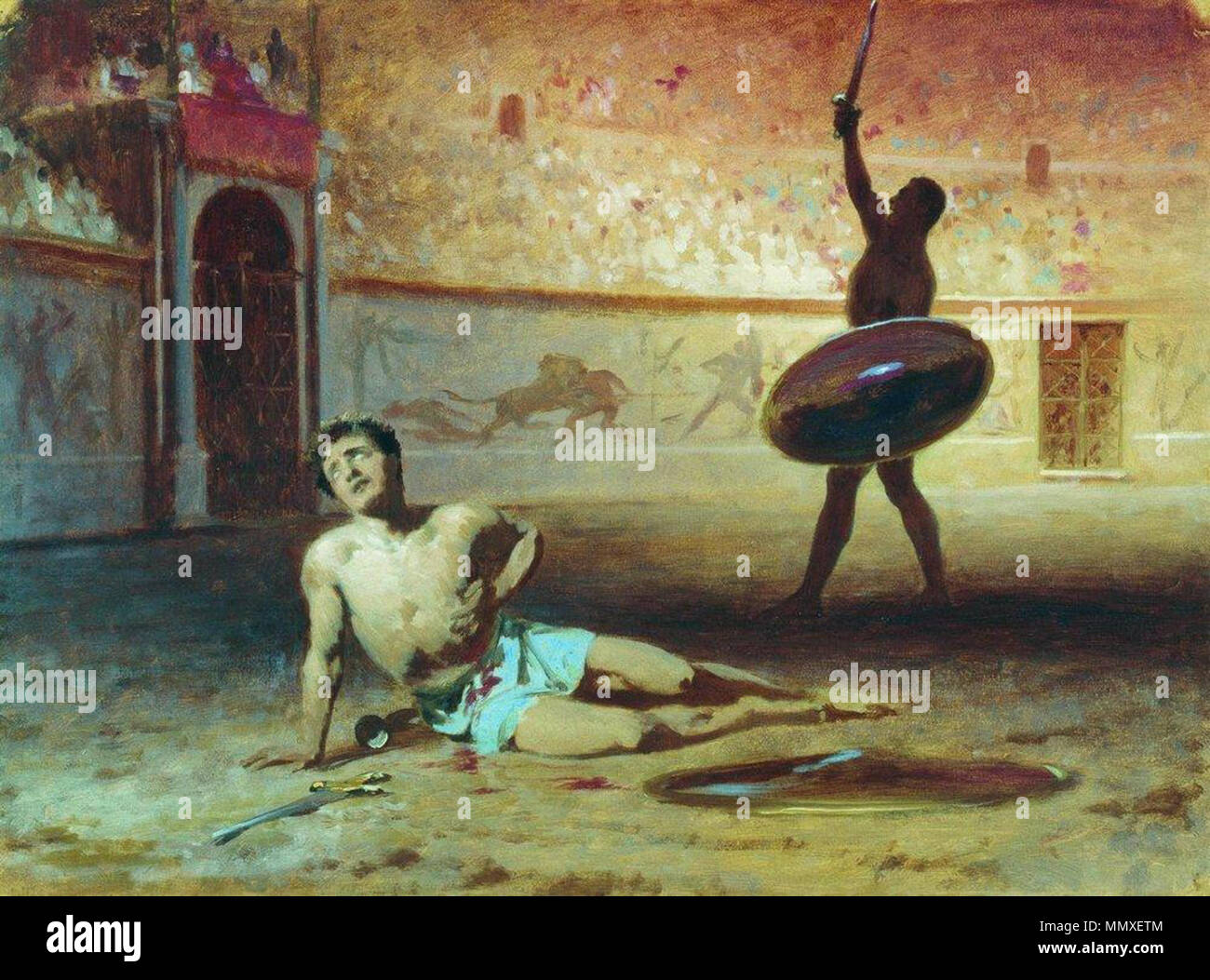 . Русский: Умирающий гладиатор. 1856. 1856. Fjodor Bronnikov (1827-1902) Alternative Namen Feodor Andrejewitsch Bronnikoff; Fedor Andreevich Bronnikov Beschreibung russische Maler und aquarellist Datum der Geburt / Tod 17. September 1827 (im Julianischen Kalender)/1827 1. September 1902 (im Julianischen Kalender)/1 September 1902 Ort der Geburt / Todes Emmaus Rom Authority control: Q 4097027 VIAF:?:? ISNI 56884021 0000 0000 6663 0321 ULAN:? 500045176 LCCN:? Nein? 129034843 2014087084 GND: WorldCat Fedor Bronnikov - Sterben Gladiator (1856) Stockfoto
