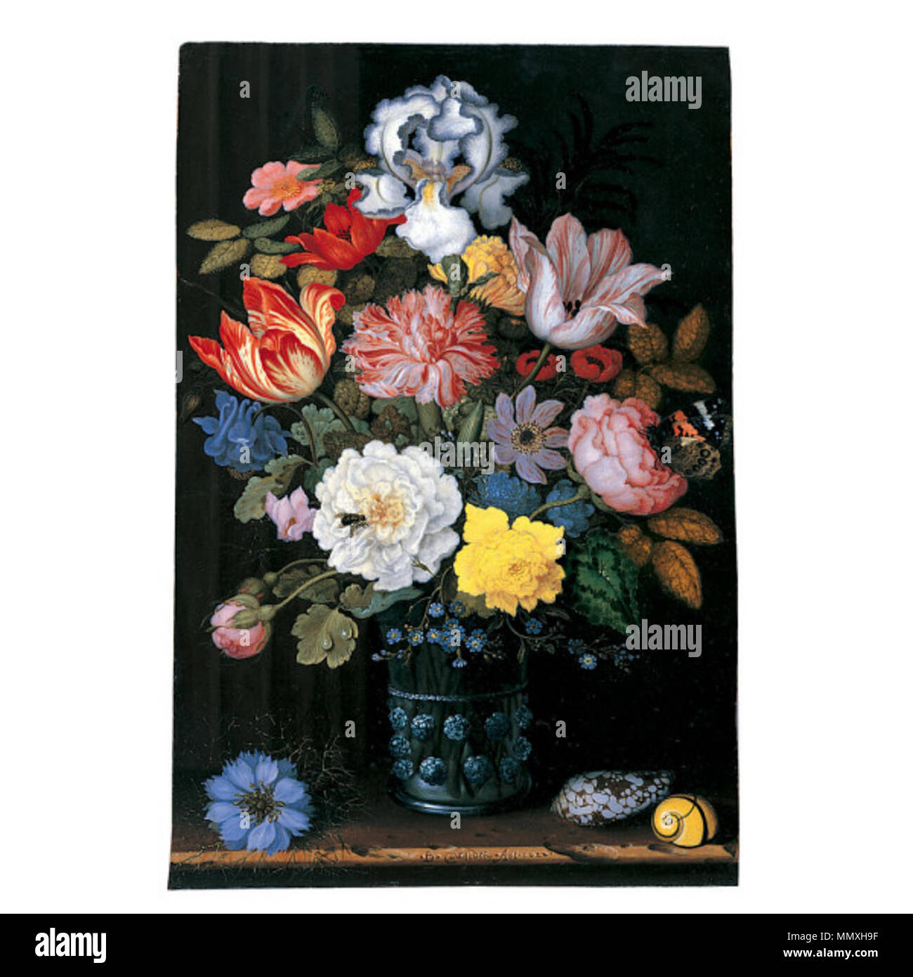 Englisch: Florale Stillleben mit Muscheln. 1622. Blumen Stillleben mit Muscheln Stockfoto