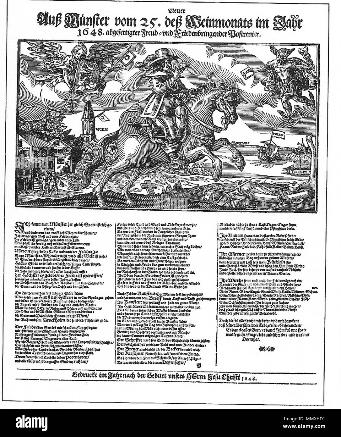 . Flugblatt Westfälischer Frieden 1648. 1648. Anonyme Flugblatt 1648 Stockfoto