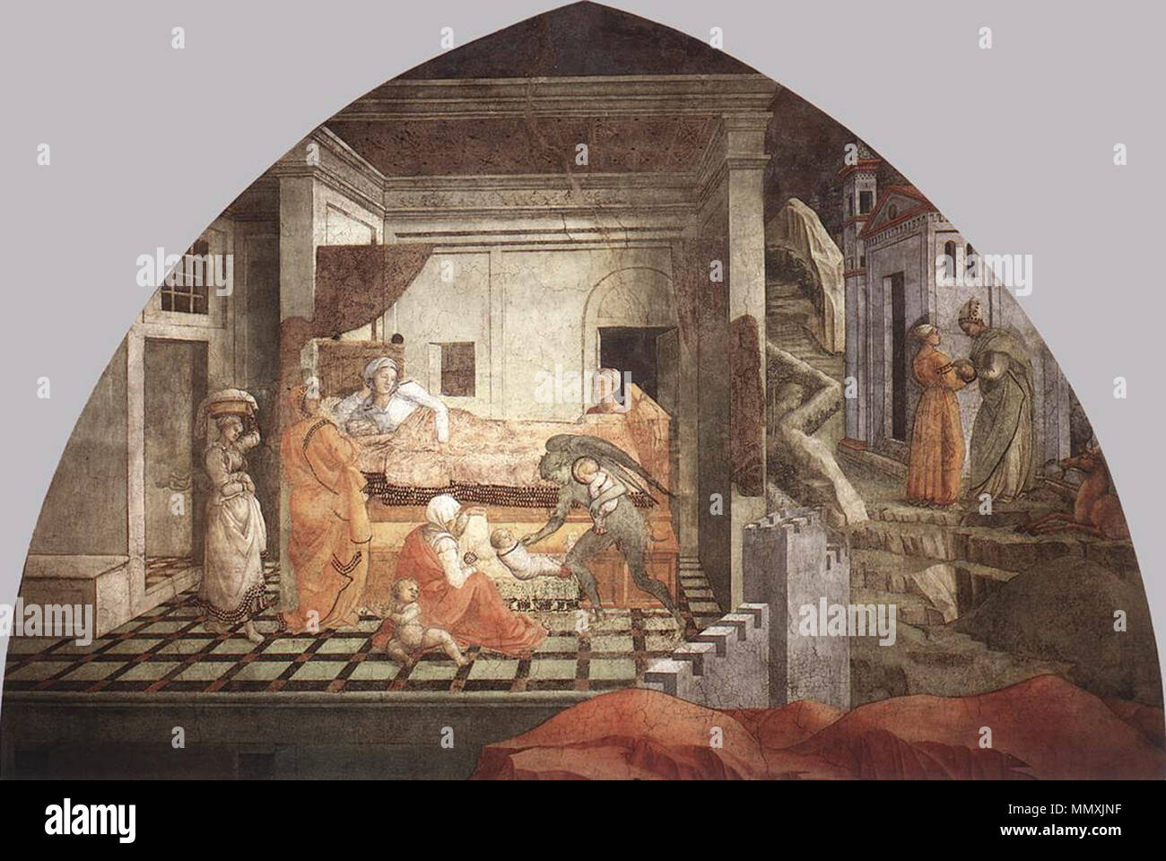 St Stephen geboren ist und durch ein anderes Kind ersetzt. zwischen 1452 und 1465. Fra Filippo Lippi-St Stephen geboren ist und durch ein anderes Kind - WGA 13262 ersetzt Stockfoto