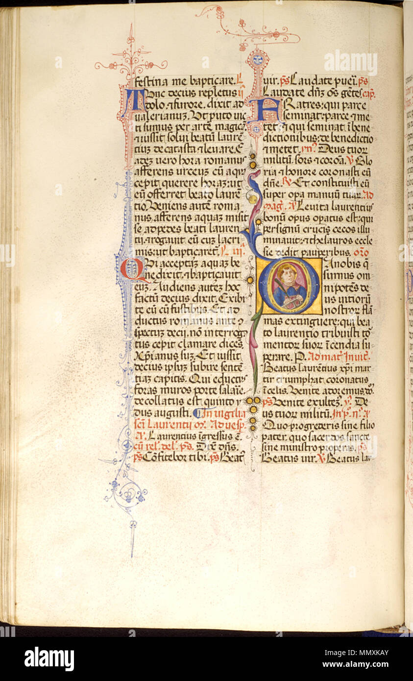 W. 334.394 V Francesco di Antonio del Chierico (Italienisch, 1433-1484). "Blatt von Brevier", 3. Quartal 15. Tinte, Farbe und Gold auf Pergament. Walters Art Museum (W. 334.394 V): Erworben durch Henry Walters. Francesco di Antonio del Chierico - Blatt aus Brevier - Walters W 334394 V-geöffnet, Stockfoto