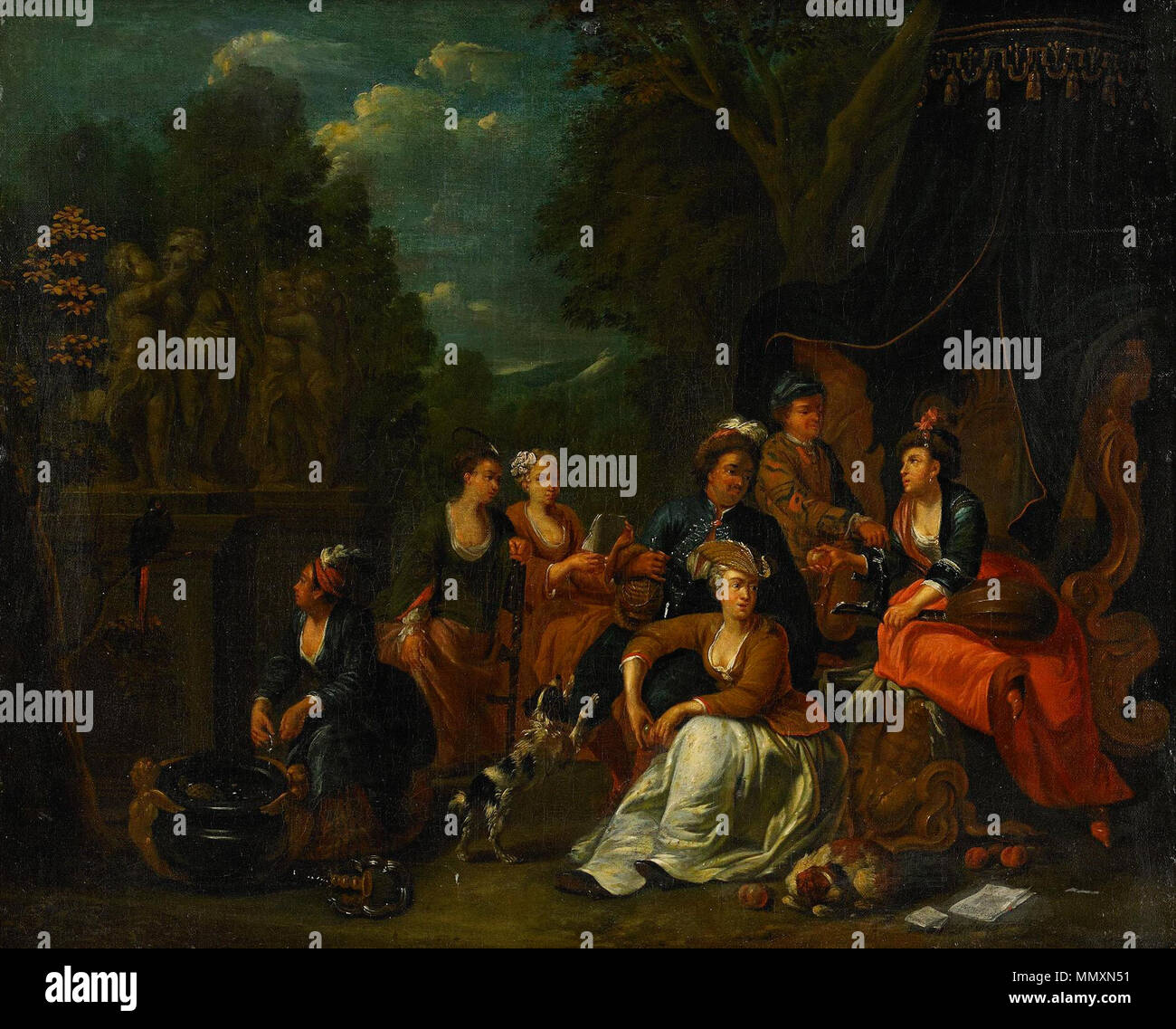 . Englisch: Frans Breydel, elegante Unternehmen in einem Park Landschaft, Öl auf Leinwand, 70 x 85 cm, signiert F Breydel, von Stockholms Auktionsverk bei 4 verkauft - 6. Juni 2013 Verkauf. Anfang des 18. Jahrhunderts. Frans Breydel Frans Breydel - Elegante Unternehmen in eine Parklandschaft Stockfoto