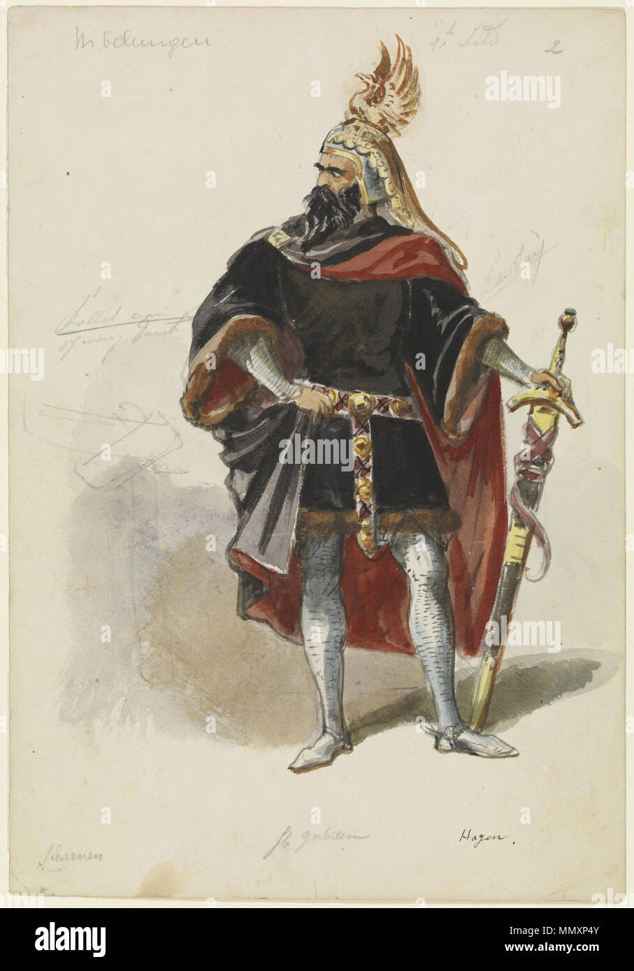 Franz Gaul Kostümentwurf Hagen im Nibelungen Sterben Stockfotografie