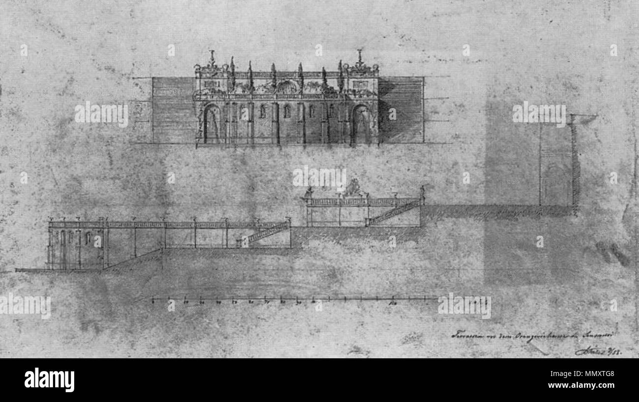 Friedrich August Stüler-Terrassen der Orangerie - Schnitt, Ansicht Stockfoto