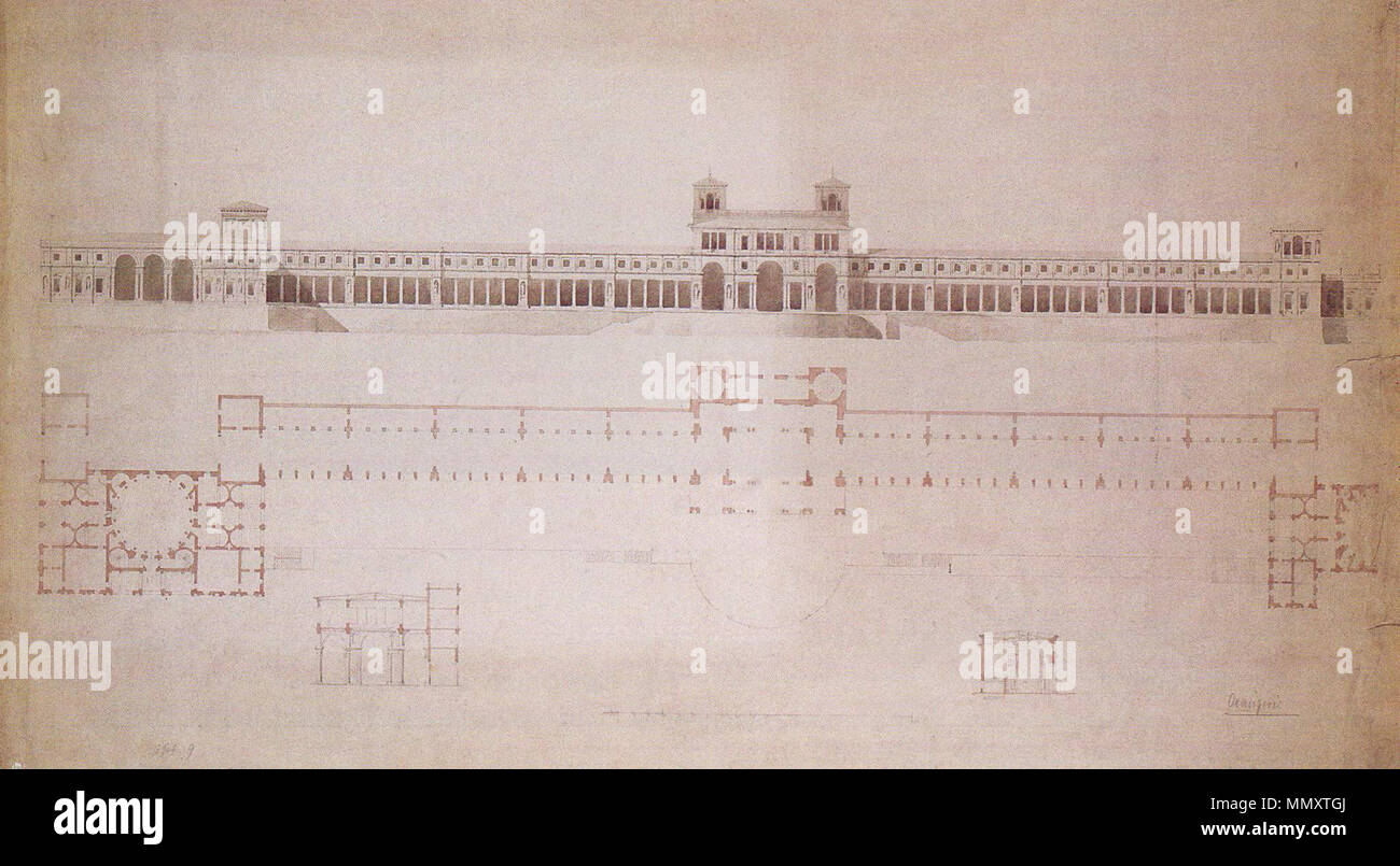 Friedrich August Stüler - Orangerie - Ansicht, Grundriss, Schnitte Stockfoto