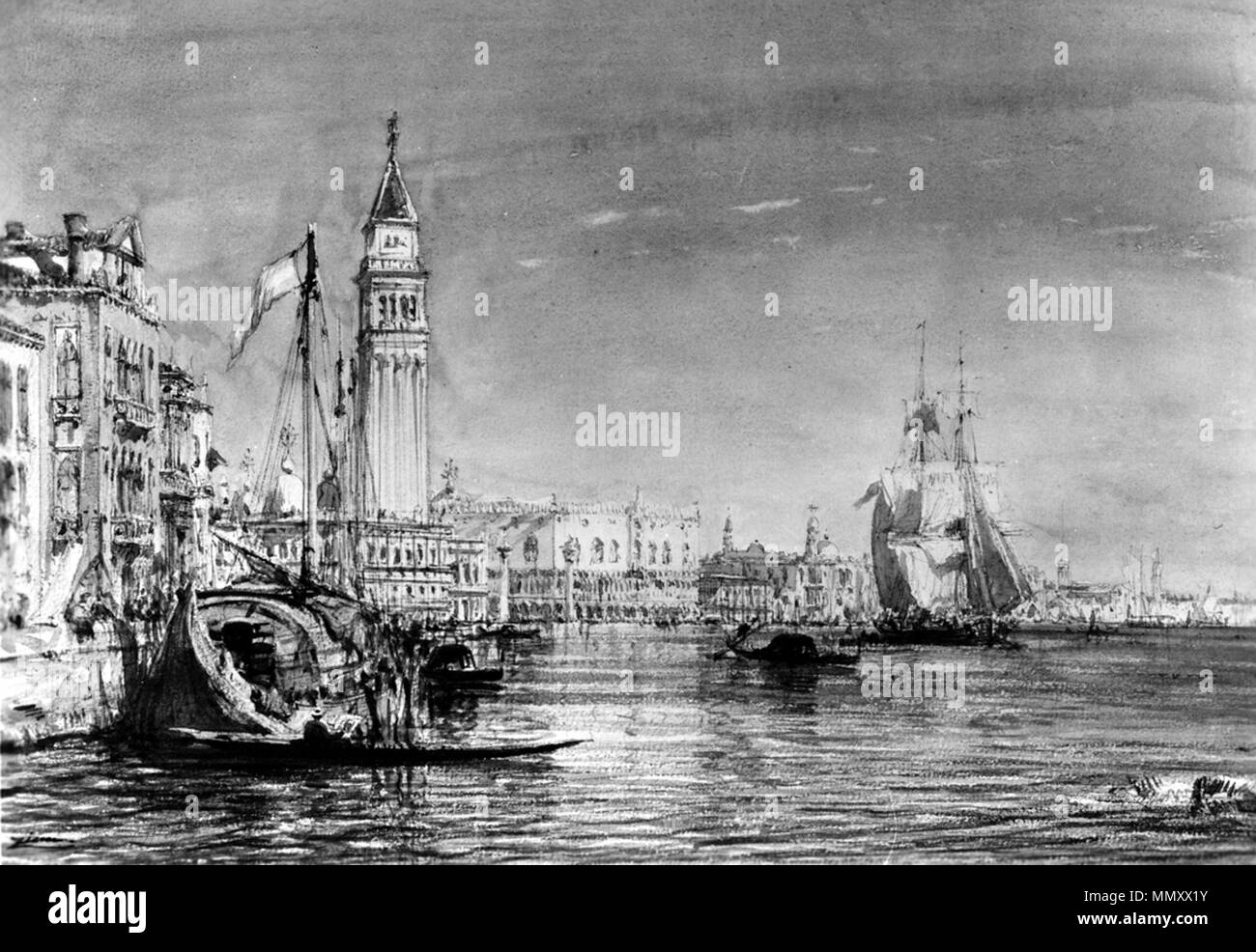 37.949 Félix François Georges Philibert Ziem (Französisch, 1821-1911). "Venedig: Morgen", 1863 Aquarell über Graphit underdrawing auf mäßig strukturiertem, mäßig dick, Creme webte Papier. Walters Art Museum (37.949): Erworben durch William T. Walters. Félix François Georges Philibert Ziem - Venedig - Morgen - Walters 37949 Stockfoto