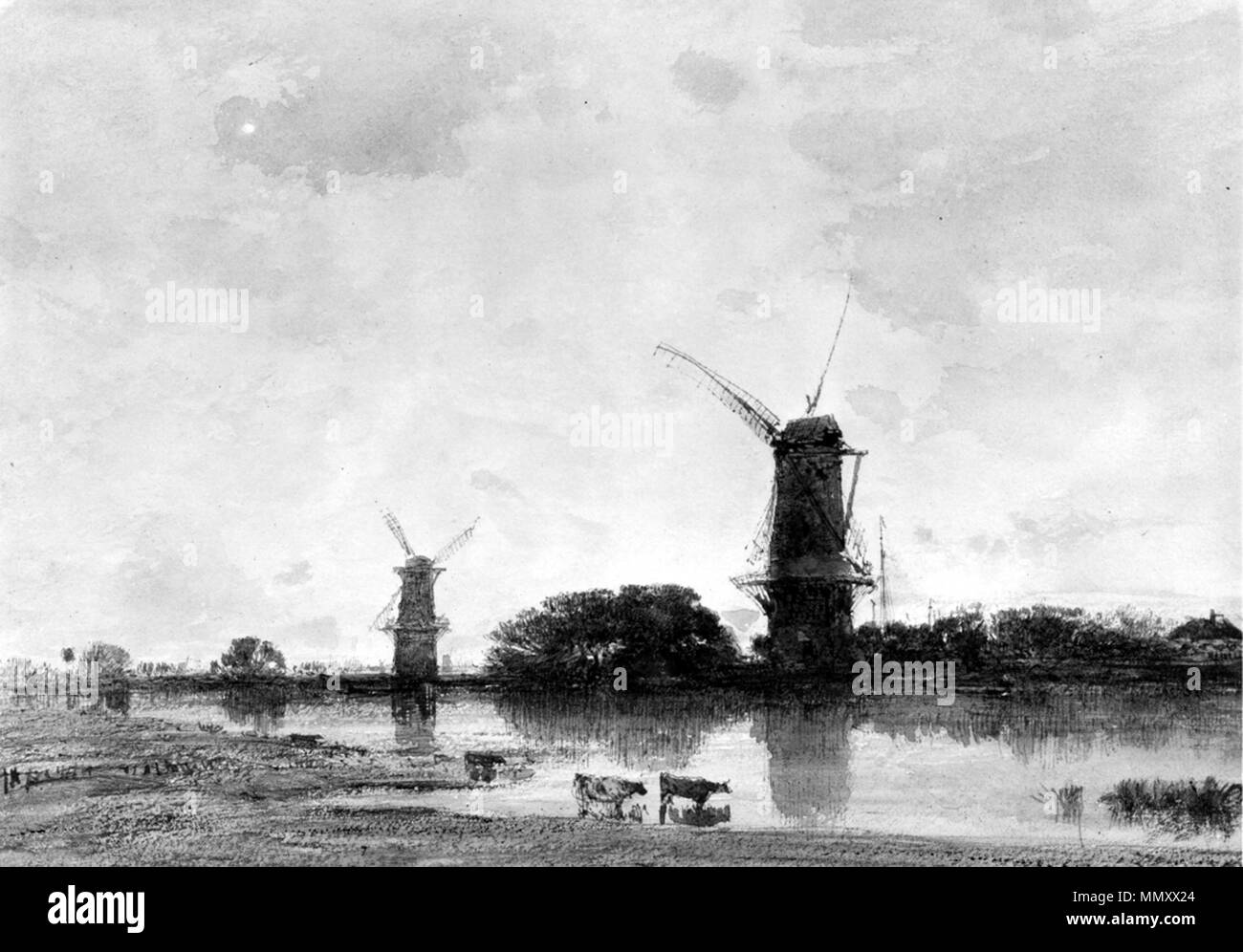 37.944 Félix François Georges Philibert Ziem (Französisch, 1821-1911). "Holland", 1851. Aquarell über Graphit underdrawing auf leicht strukturierte, mäßig dick, beige webte Papier. Walters Art Museum (37.944): Erworben durch William T. Walters. Félix François Georges Philibert Ziem-Holland - Walters 37944 Stockfoto