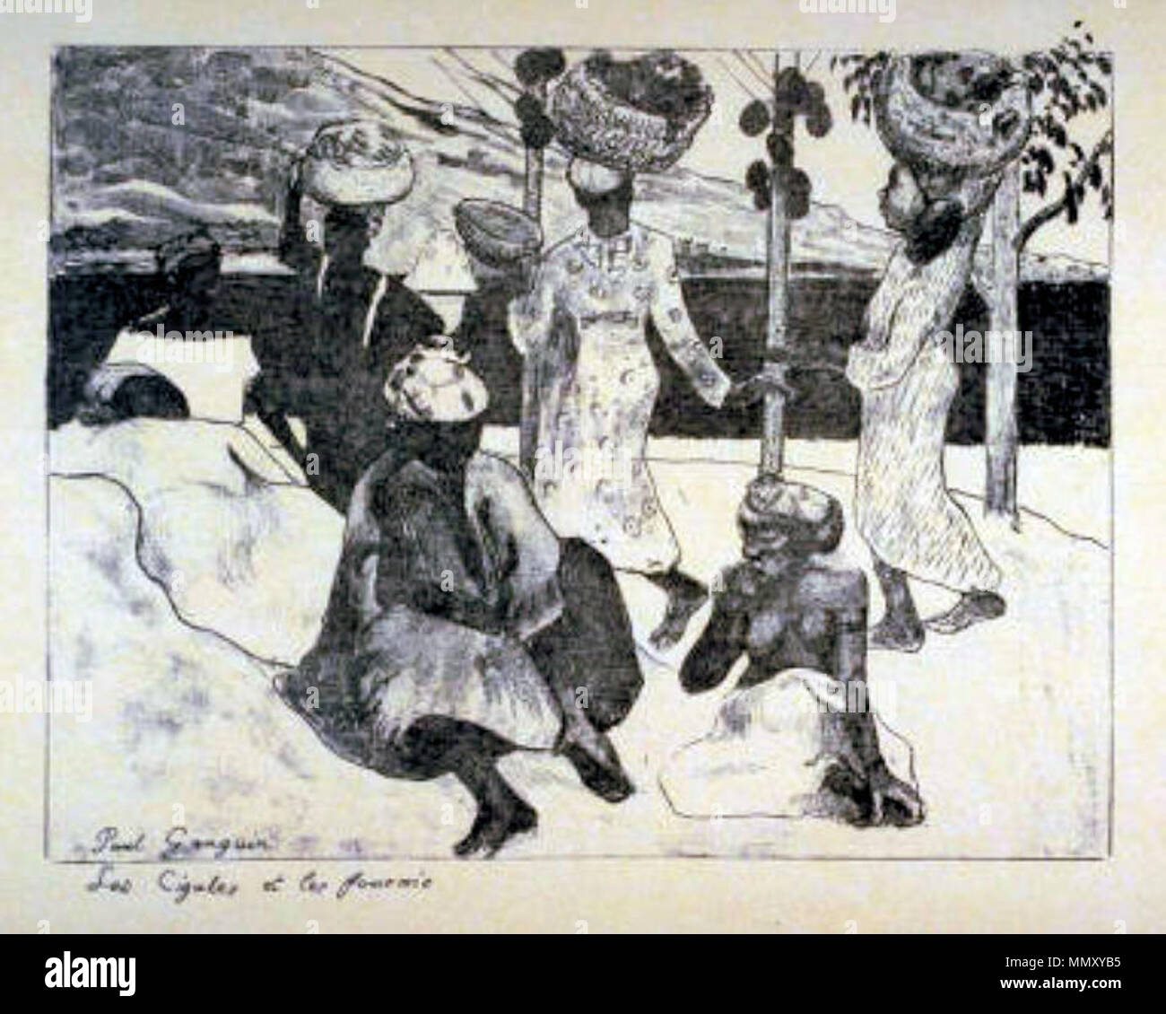 Français: Suite Volpini: Les Cigales et les Fourmis, Souvenir de la Martinique Català: Suite Volpini: Les Cigales les formigues, Record de la Martinica Englisch: volpini Suite: Die Heuschrecken und Ameisen, einem Speicher von Martinique. 1889. Gauguin-Suite Volpini K05B Stockfoto