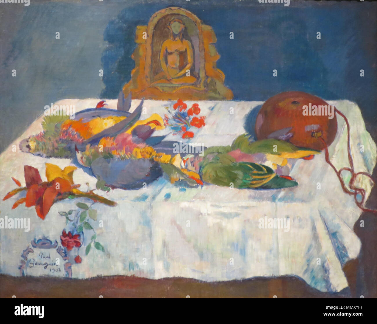 Französisch: Nature morte aux Oiseaux Exotiques ich mit Papageien Still-Life. 1902. Gauguin Nature morte aux Oiseaux Exotiques I Stockfoto