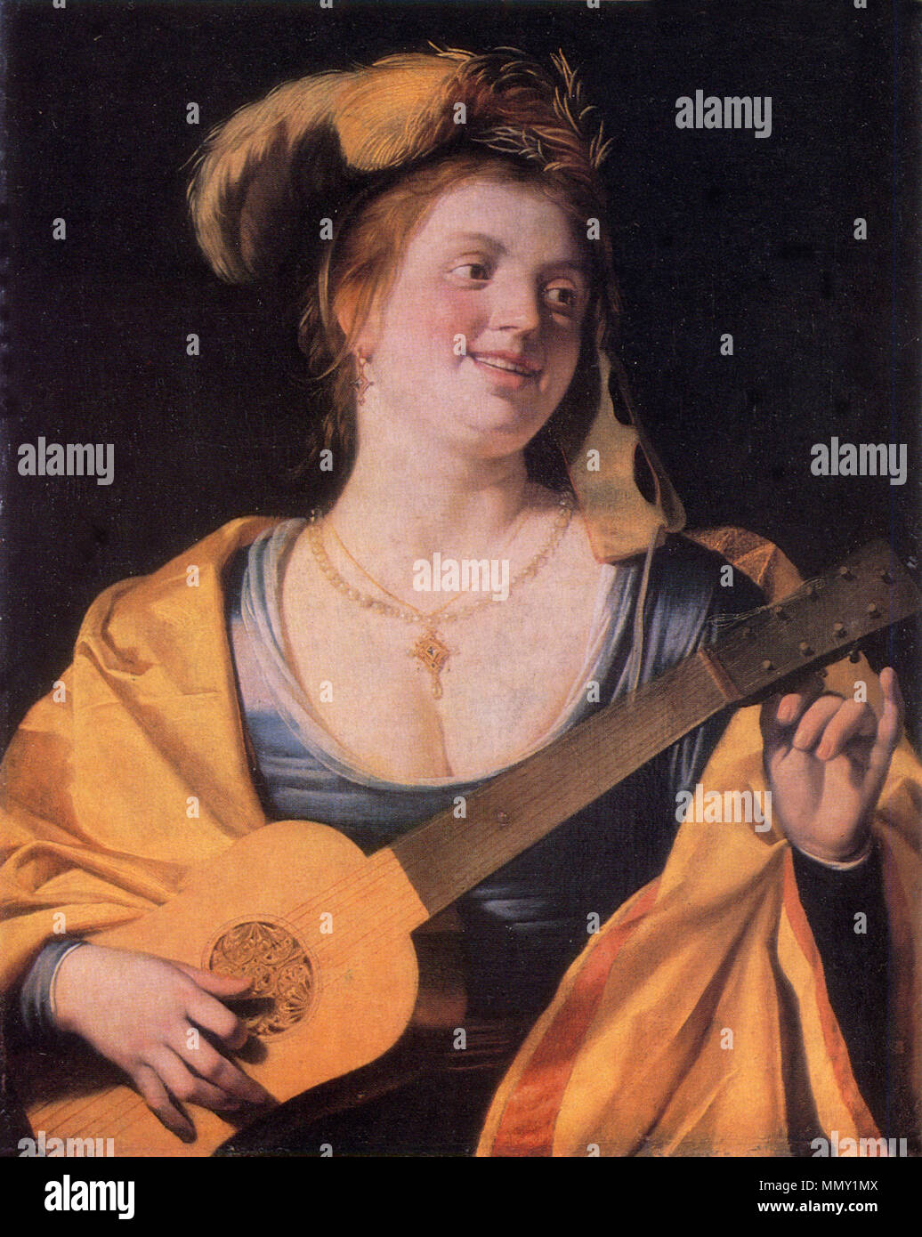 . Frau mit Gitarre. 1631. Gerard van Honthorst (1592 - 1656) Alternative Namen Gerard Honthorst, Gerard Hermansz. van Honthorst, Gerardus Honthorst, Gerrit van Honthorst Hondhorst, Gerrit, Gerrit van Honthorst, Gherardo Fiammingo, Gherardo della Notte, Gherardo delle Notti, Gherardo Delle Notti Beschreibung niederländische Maler, Grafiker und Maler Geburtsdatum / Tod 4. November 1592 bis 27. April 1656 Ort der Geburt / Todes Utrecht Utrecht arbeiten Ort Utrecht, in Rom (1610 - 1620), Utrecht (1620 - 1628), London (Mai 1628 - Dezember 1628), Den Haag (1637-1651), Utrecht (1652 - 1656) Au Stockfoto