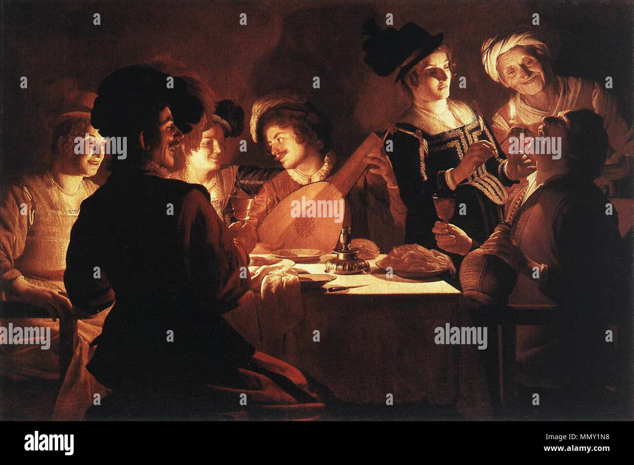 Abendessen Partei. ca. 1619. Gerard van Honthorst - Abendmahl Party-WGA 11652 Stockfoto Abendessen Partei. ca. 1619. Gerard van Honthorst - Abendmahl Party-WGA 11652 Stockfoto