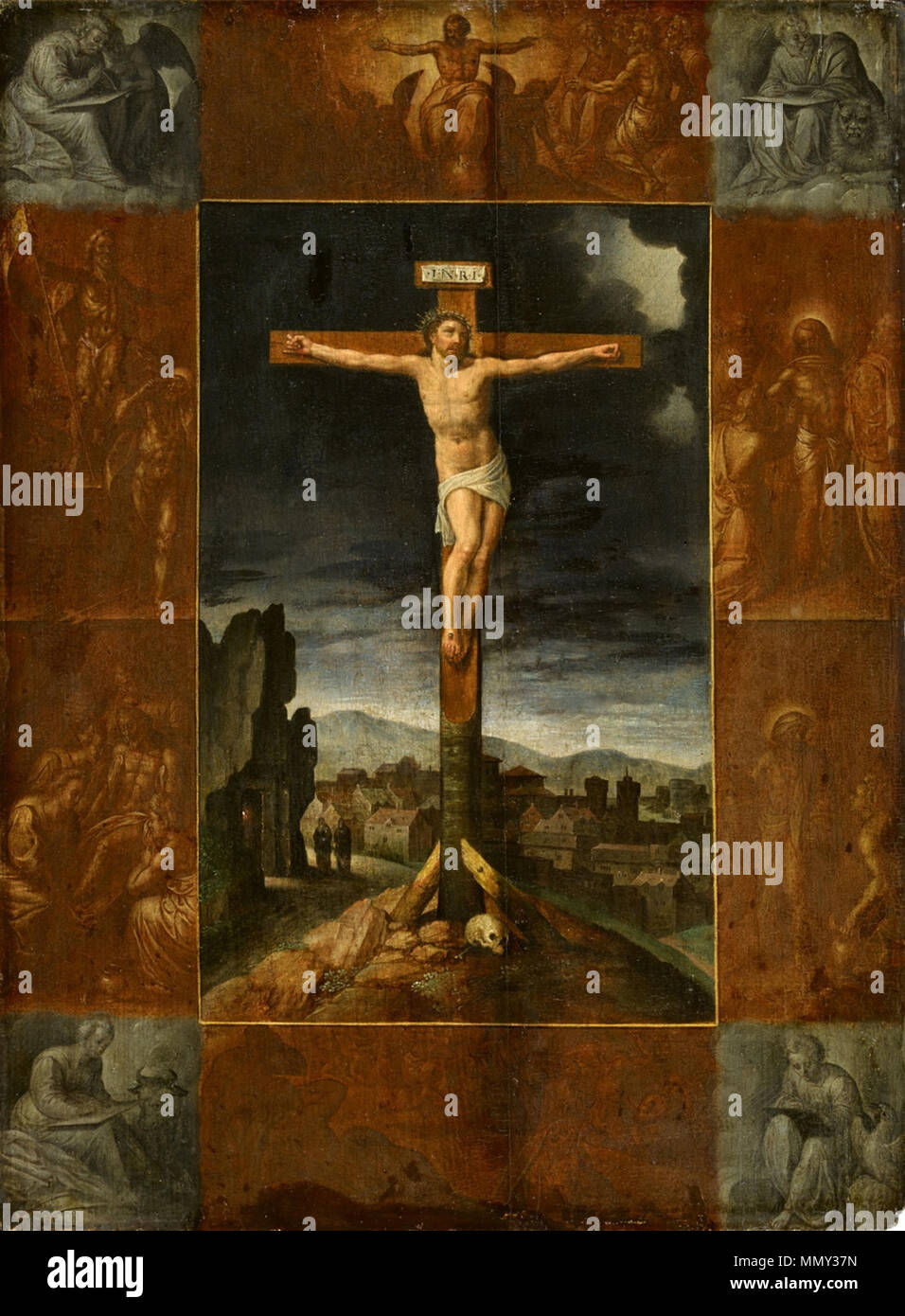 Die Kreuzigung. zwischen 1554 und 1598. Gillis Mostaert - Die Kreuzigung Stockfoto