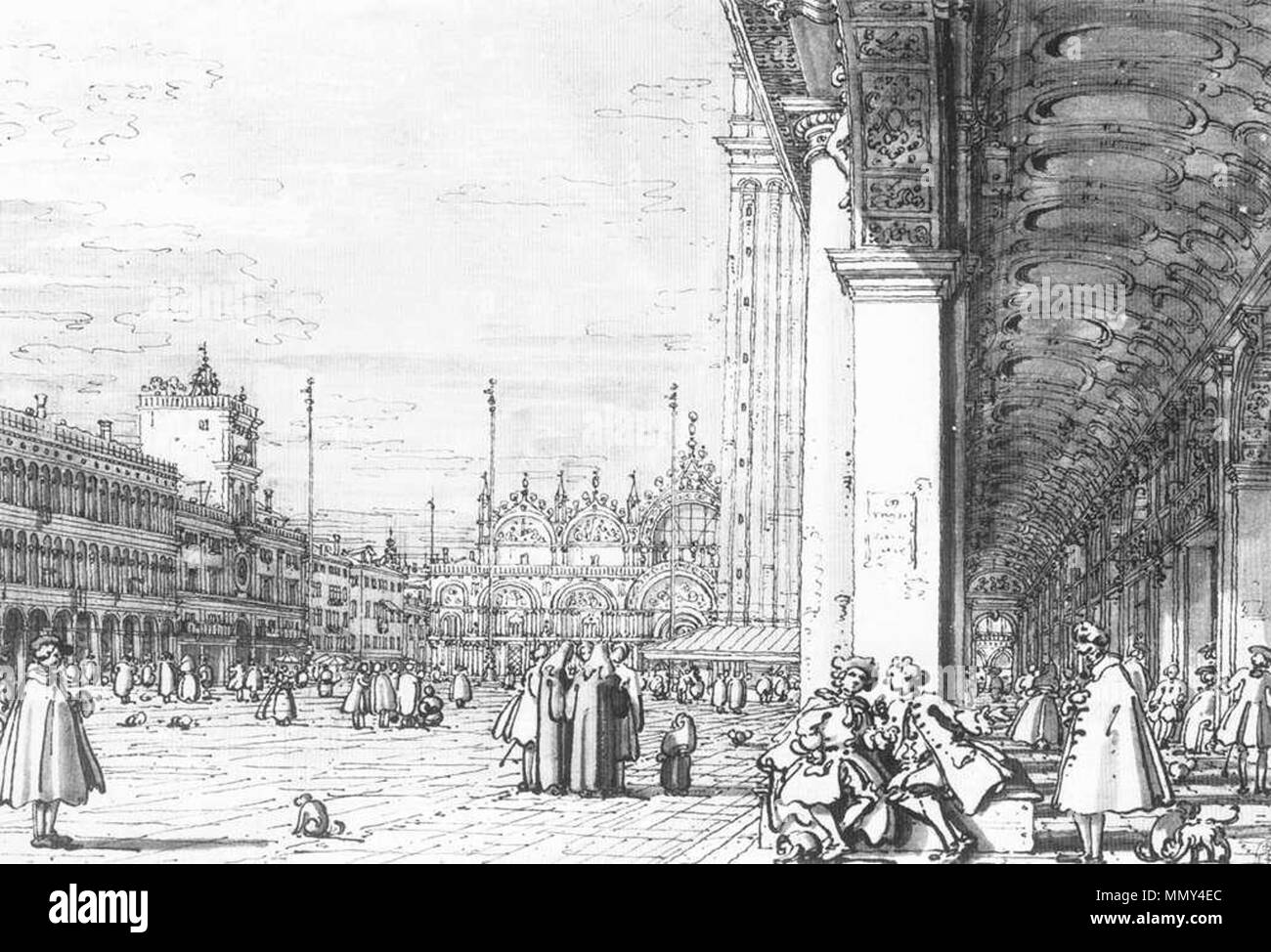 Englisch: Piazza San Marco: Blick nach Osten von der Süd-West-Ecke. ca. 1760. Giovanni Antonio Canal, il Canaletto - Piazza San Marco - Blick nach Osten von der Süd-West-Ecke - WGA 03990 Stockfoto