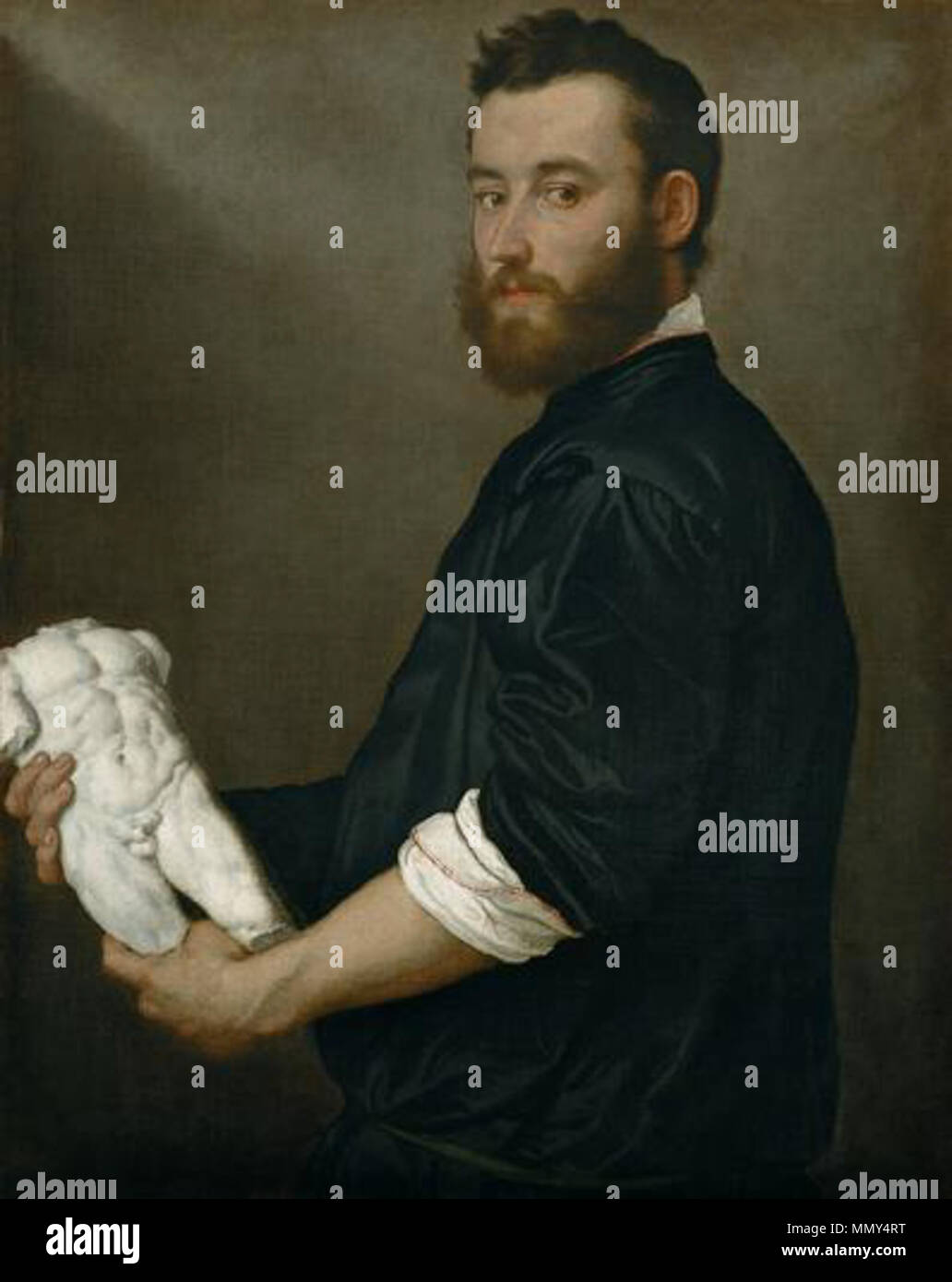 English: Der Bildhauer Alessandro Vittoria (1525-1608) Italiano: Lo scultore Alessandro Vittoria (1525-1608). English: um 1552/1553. Giovanni Battista Moroni 003 Stockfoto