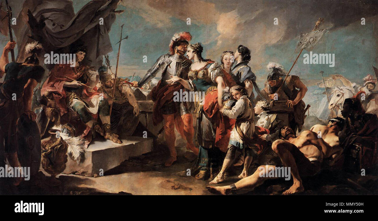 Englisch: Königin Zenobia vor Kaiser Aurelianus. Die erste Hälfte des 18. Jahrhunderts. Giovanni Battista Tiepolo - Il Trionfo di Aureliano Stockfoto