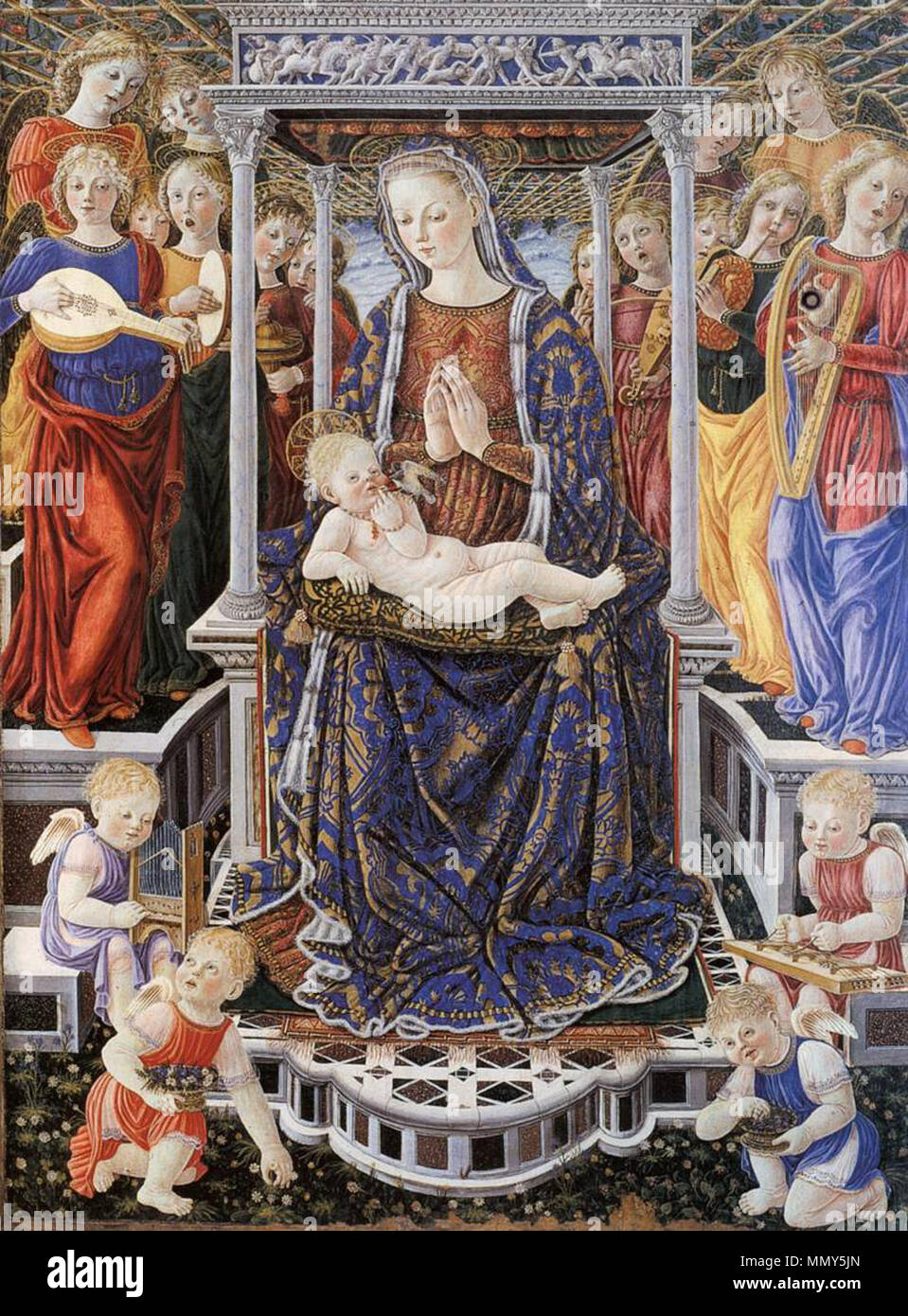 Madonna mit Kind auf dem Thron mit Music-Making Engel. ca. 1455. Giovanni di Piermatteo Boccati - Madonna mit Kind auf dem Thron mit Music-Making Engel - WGA 02325 Stockfoto