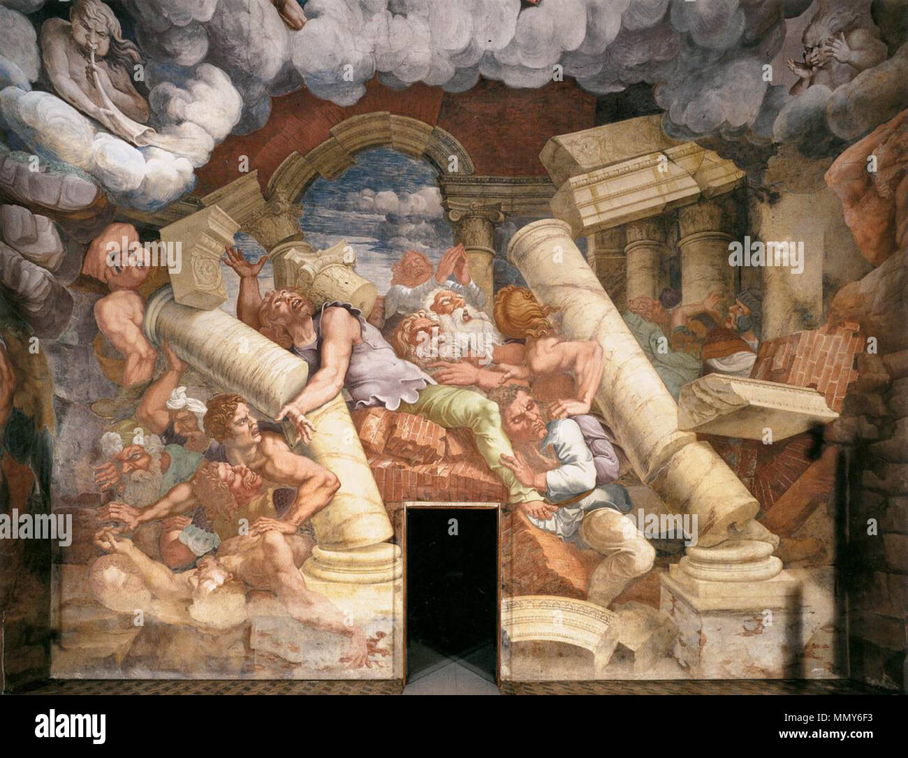 Blick auf den Sala dei Giganti (Nordwand). Zwischen 1532 und 1534. Giulio Romano - Blick auf den Sala dei Giganti (Nordwand) - WGA 09553 Stockfoto