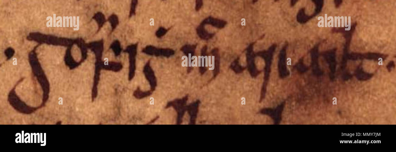 . Englisch: Ein Auszug aus Folio 15r von Oxford Bodleian Library MS Rawlinson B 488 (Geschichte der Tigernach): 'Gofraidh mac Arailt'. Der Auszug bezieht sich auf Mac Gofraid Arailt, König der Inseln (gestorben 989). . Zwischen dem 14. und 17. Jahrhundert. Unbekannte Gofraid mac Arailt (Oxford Bodleian Library MS Rawlinson B 488, Folio 15r) Stockfoto