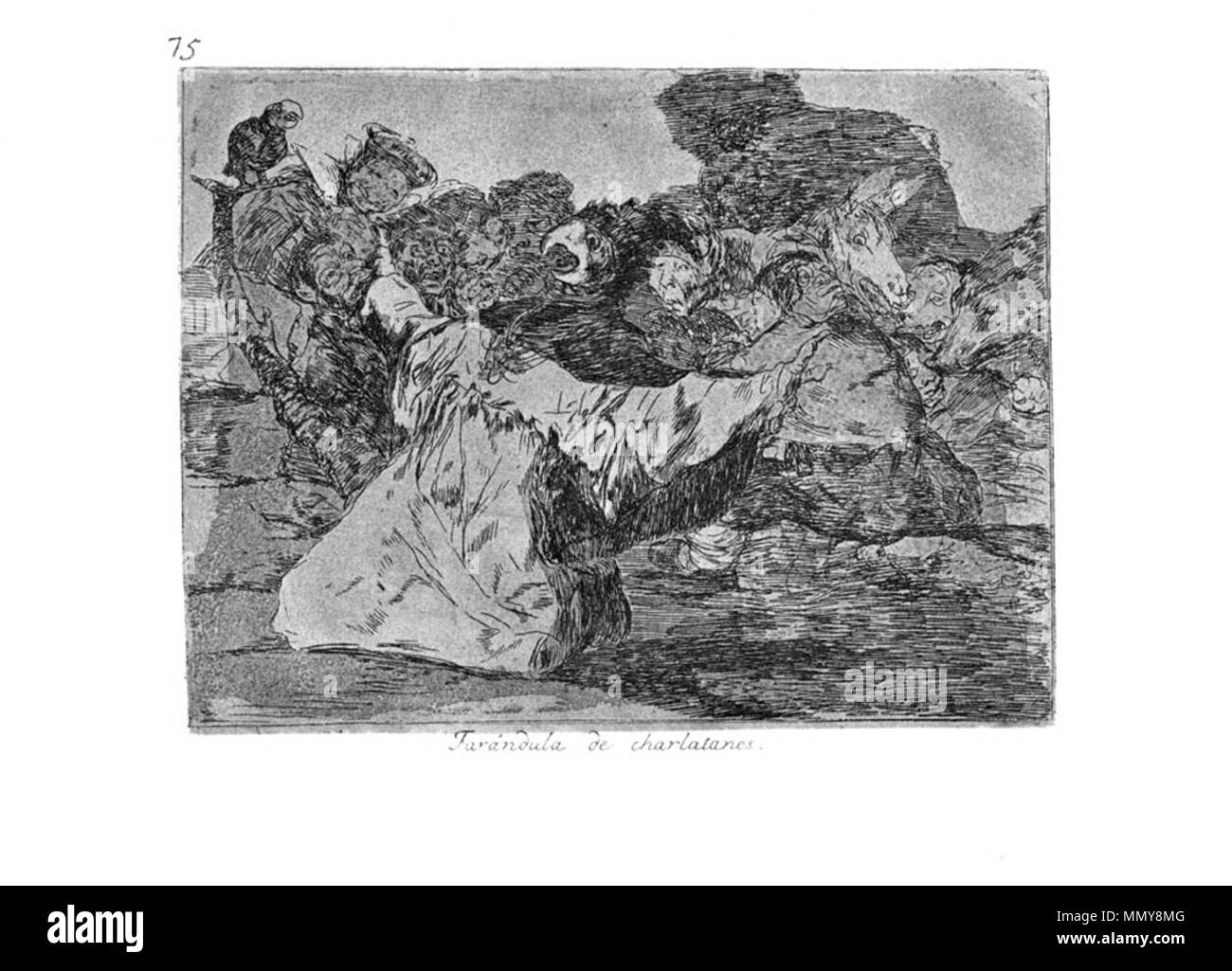 . Platte75: Farándula de charlatanes (Truppe von scharlatanen). 1810er. Francisco Goya (1746 - 1828) Alternative Namen Francisco Goya Lucientes, Francisco de Goya y Lucientes, Francisco José de Goya Lucientes Beschreibung spanischer Maler, Grafiker, Lithograph, Kupferstecher und Radierer Datum der Geburt / Tod 30 März 1746 16. April 1828 Ort der Geburt / Todes Fuendetodos Bordeaux Standort Madrid, Zaragoza, Bordeaux Authority control: Q 5432 VIAF:?:? ISNI 54343141 0000 0001 2280 1608 ULAN:?? n 500118936 LCCN: 79003363 NLA:? 36545788 WorldCat Goya-Guerra (75) Stockfoto