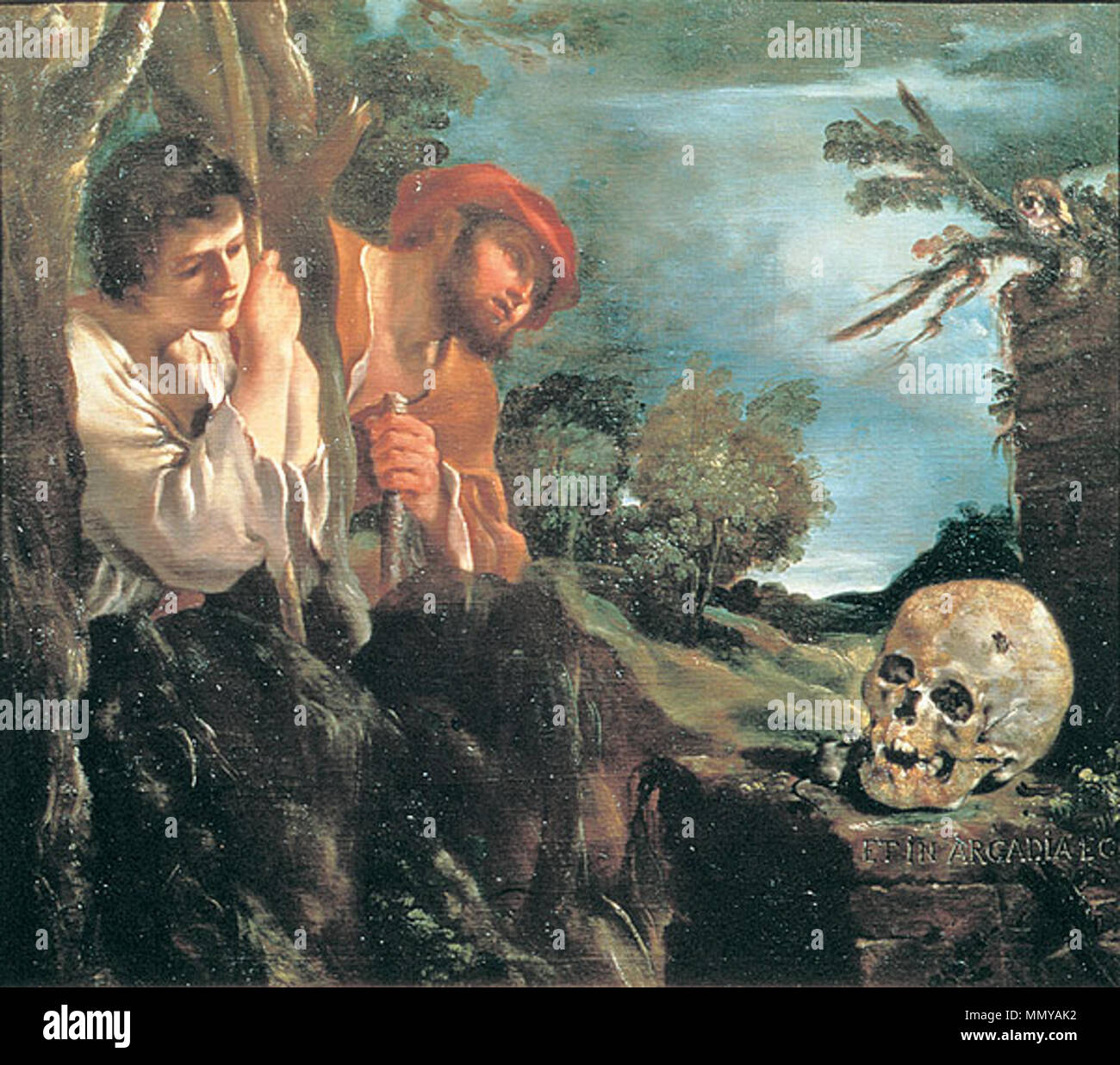 . Detail Et in Arcadia ego. 1618. Guercino (1591-1666) Alternative Namen Geburt Name: Giovanni Francesco Barbieri, Il Guercino Beschreibung italienischer Maler, Zeichner und Freskant Datum der Geburt / Tod vom 8. Februar 1591 vom 22. Dezember 1666 Ort der Geburt / Todes Cento in der Nähe von Ferrara, Bologna Arbeitsort Cento (1615 - 1617), Bologna (1617-1621), Venedig (ca. 1618), in Rom (1621 - 1623), Cento (1623 - 1642), Bologna (1642 - 1666) Kontrolle: Q 334262 VIAF:?:? ISNI 49248688 0000 0001 2131 914 X ULAN:?? n 500021925 LCCN: 50082058 NLA:? 35806367 WorldCat Guercino Et in Arcadia ego Stockfoto